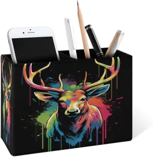 Famame Bright Colorful Wild Deer Pencil Holder for Desk, Leather Desktop Container Pen Cup Storage Study Table Pen Organizer Makeup Brush Holder for Classroom Office Home