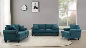 FANYE 3 Pieces Living Room Sofa Sets Include Armchair, Loveseat and 3Seaters Couch,Chenille Upholstered Button Tufted Sofa&Couch with 4 Pillows and Nailhead Decor for Home Office Apartment
