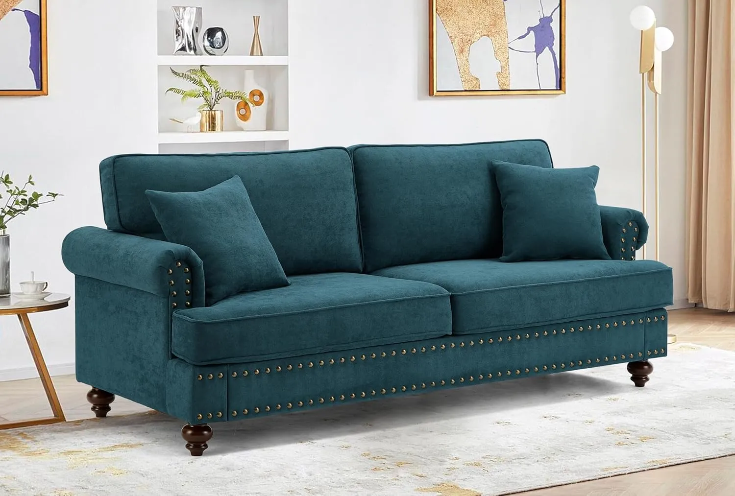 FANYE 3 Pieces Living Room Sofa Sets Include Armchair, Loveseat and 3Seaters Couch,Chenille Upholstered Button Tufted Sofa&Couch with 4 Pillows and Nailhead Decor for Home Office Apartment