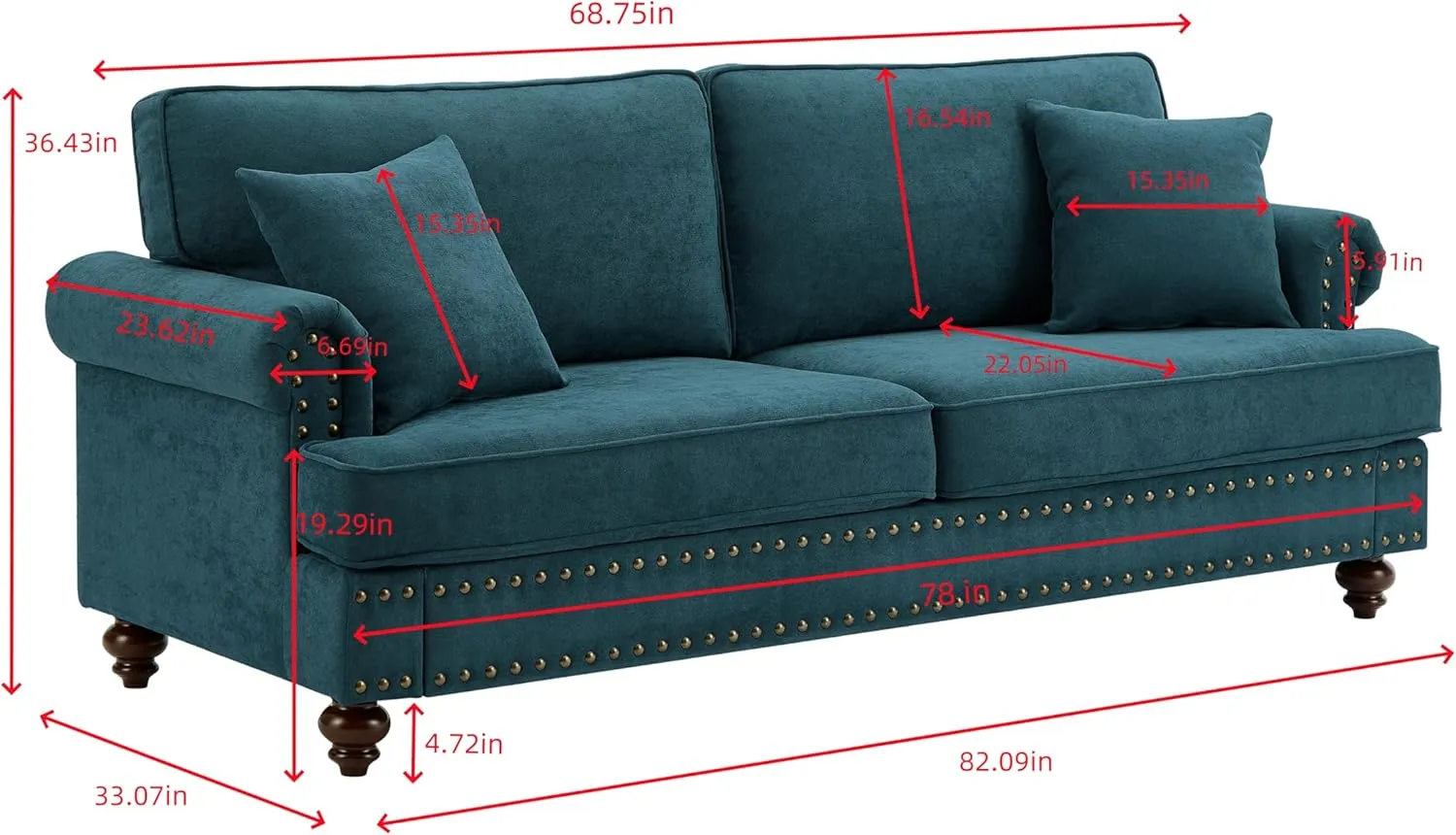 FANYE 3 Pieces Living Room Sofa Sets Include Armchair, Loveseat and 3Seaters Couch,Chenille Upholstered Button Tufted Sofa&Couch with 4 Pillows and Nailhead Decor for Home Office Apartment