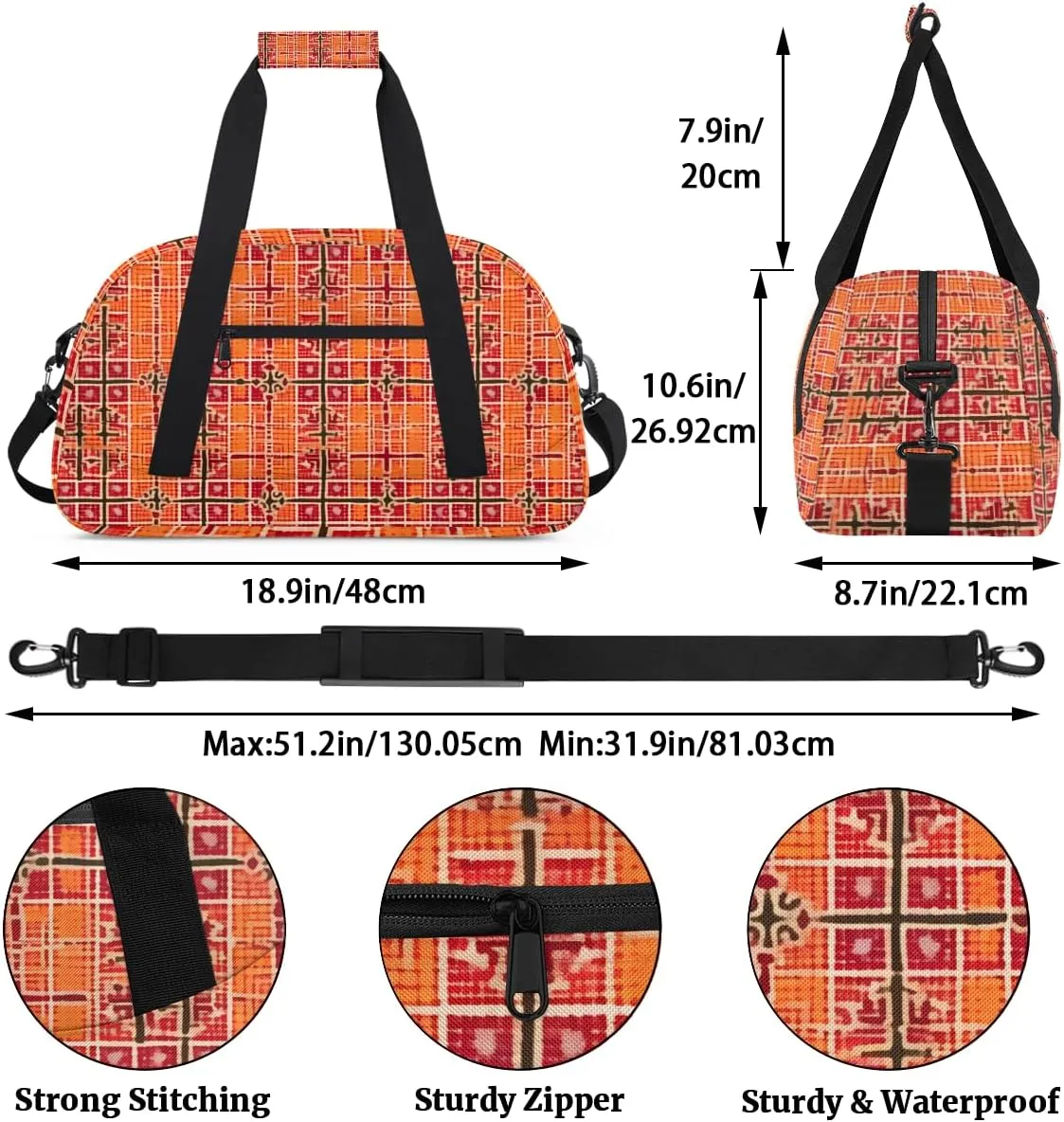 Fashion Plaid Kids Overnighter Duffel Bags for Boys, Carry-On Size Sports Gym Bag with Front Zipper Pocket for School Practice or Overnight Travel Weekender Sleepover Tote Bag