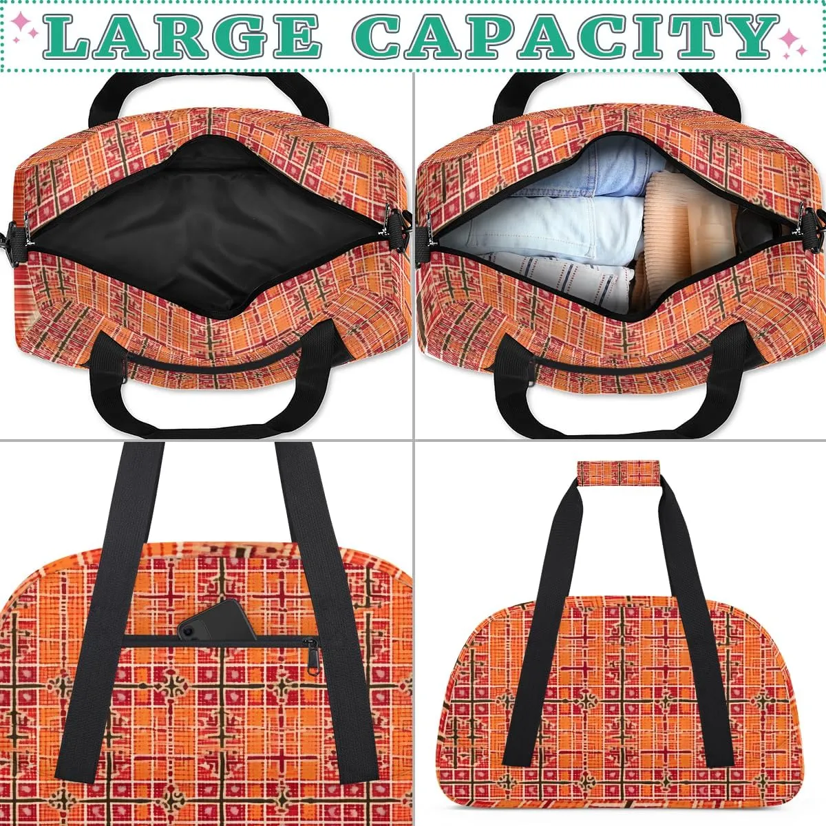 Fashion Plaid Kids Overnighter Duffel Bags for Boys, Carry-On Size Sports Gym Bag with Front Zipper Pocket for School Practice or Overnight Travel Weekender Sleepover Tote Bag