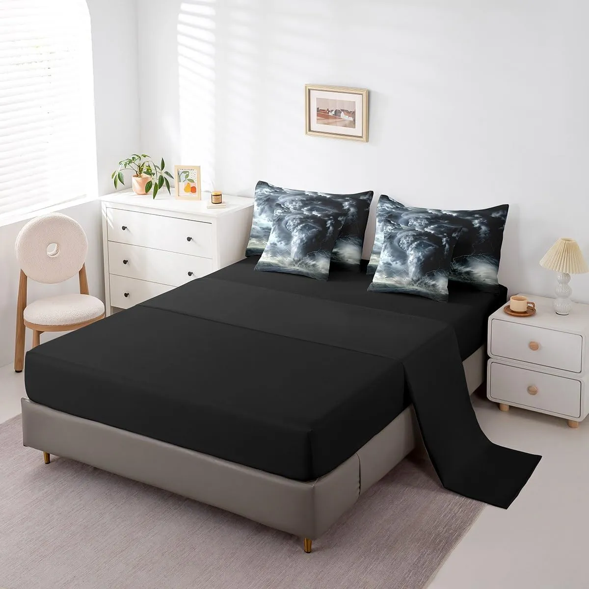 Feelyou Tornado Bedding Set Natural Disaster Bed in a Bag Scary Hurricane Comforter Set Twin Size 7 Pieces for Kids Boys Girls Lightning Bed Set with Comforter, Sheet Set, Pillowcases, Pillow Covers