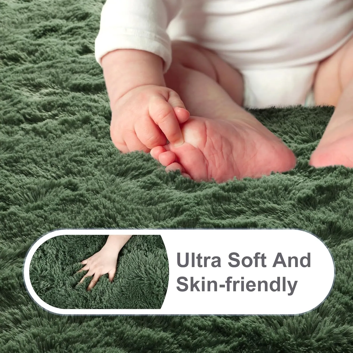 FinRèc Green Rugs for Living Room Bedroom, 3x5 Feet Fluffy Fuzzy Shag Rug, Non-Slip Furry Shaggy Area Rug for Nursery Kids Room Dorm Room Home Decor, Indoor Floor Carpet