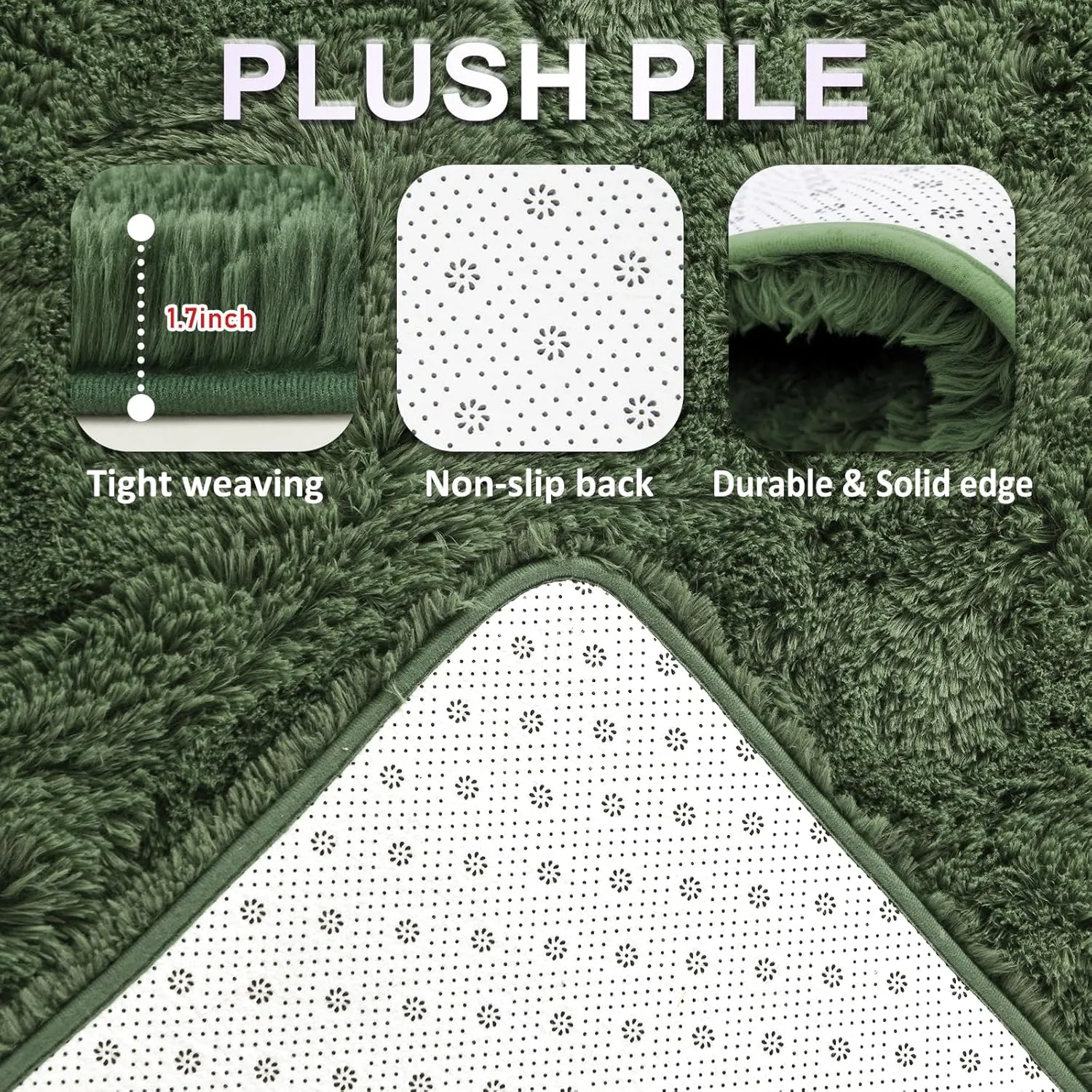 FinRèc Green Rugs for Living Room Bedroom, 3x5 Feet Fluffy Fuzzy Shag Rug, Non-Slip Furry Shaggy Area Rug for Nursery Kids Room Dorm Room Home Decor, Indoor Floor Carpet