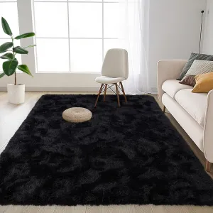 FinRèc Soft Black Rugs for Bedroom Living Room, 3x5 Feet Modern Indoor Fluffy Shaggy Area Rug, Non-Slip Fuzzy Furry Rug for Nursery Kids Room Dorm Room Home Decor, High Pile Plush Floor Carpet