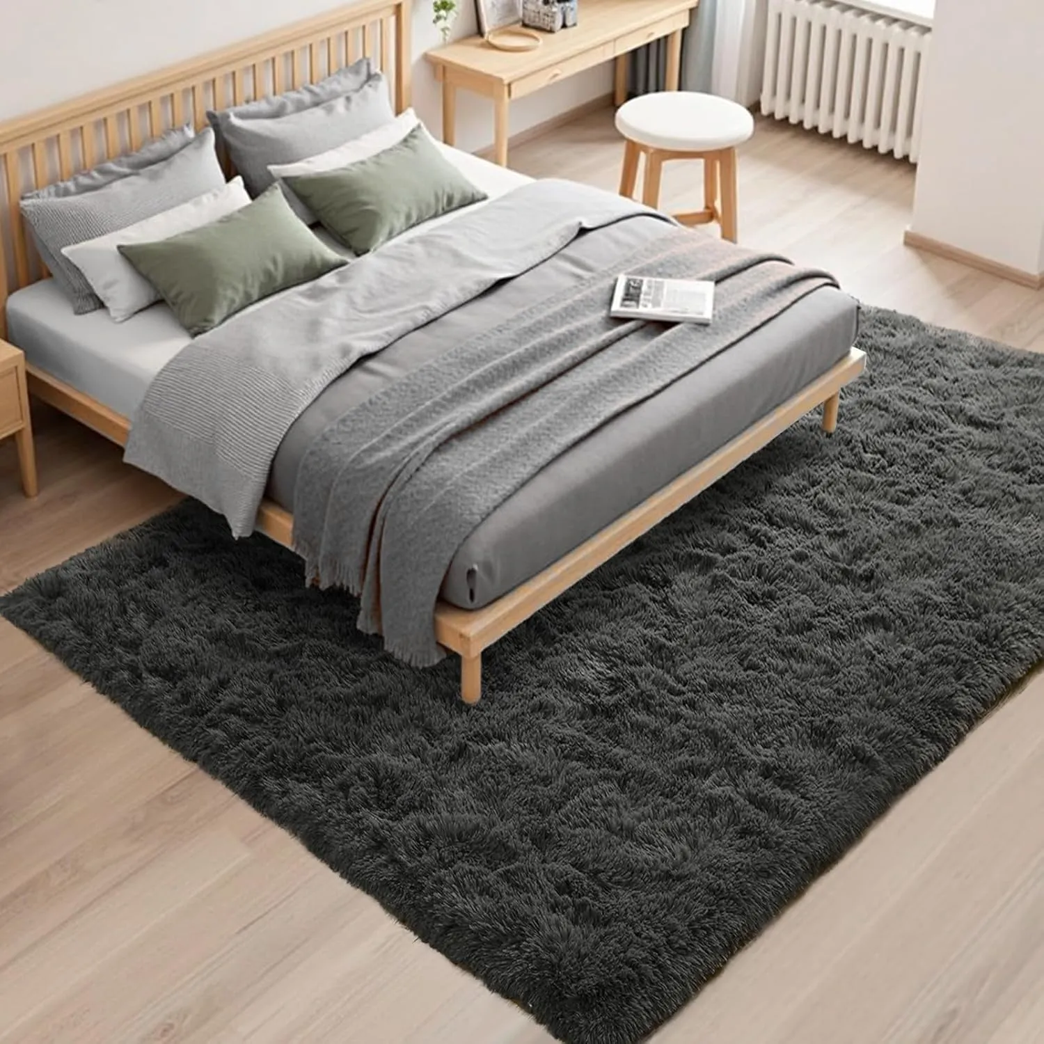 FinRèc Soft Dark Grey Rugs for Bedroom Living Room, 3x5 Feet Fuzzy Shaggy Area Rug, Non-Slip Fluffy Furry Shag Rug for Nursery Kids Room Dorm Room Home Decor, Indoor Plush Floor Carpet