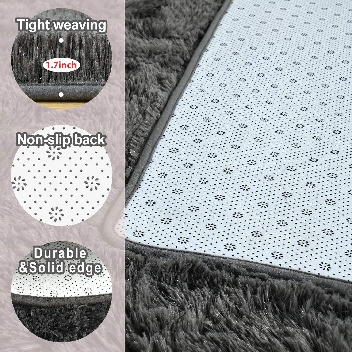 FinRèc Soft Dark Grey Rugs for Bedroom Living Room, 3x5 Feet Fuzzy Shaggy Area Rug, Non-Slip Fluffy Furry Shag Rug for Nursery Kids Room Dorm Room Home Decor, Indoor Plush Floor Carpet