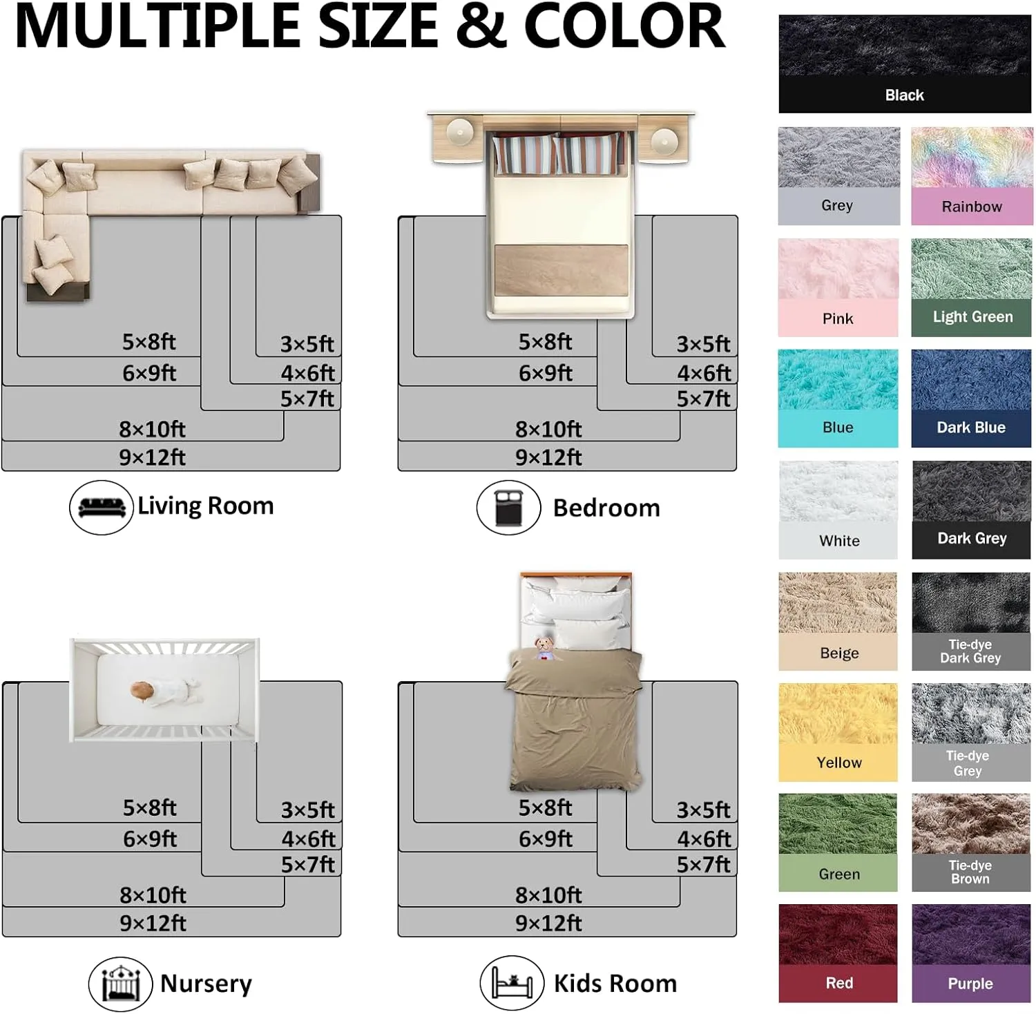 FinRèc Soft Dark Grey Rugs for Bedroom Living Room, 3x5 Feet Fuzzy Shaggy Area Rug, Non-Slip Fluffy Furry Shag Rug for Nursery Kids Room Dorm Room Home Decor, Indoor Plush Floor Carpet