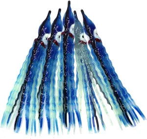 Fish WOW!® 50pcs Glow in Dark Luminous Hoochie Octopus Skirt 5" Crinkle Wavy Trolling Lures Soft Plastic Lures Squid Skirts - Glow Blue Black Stripe