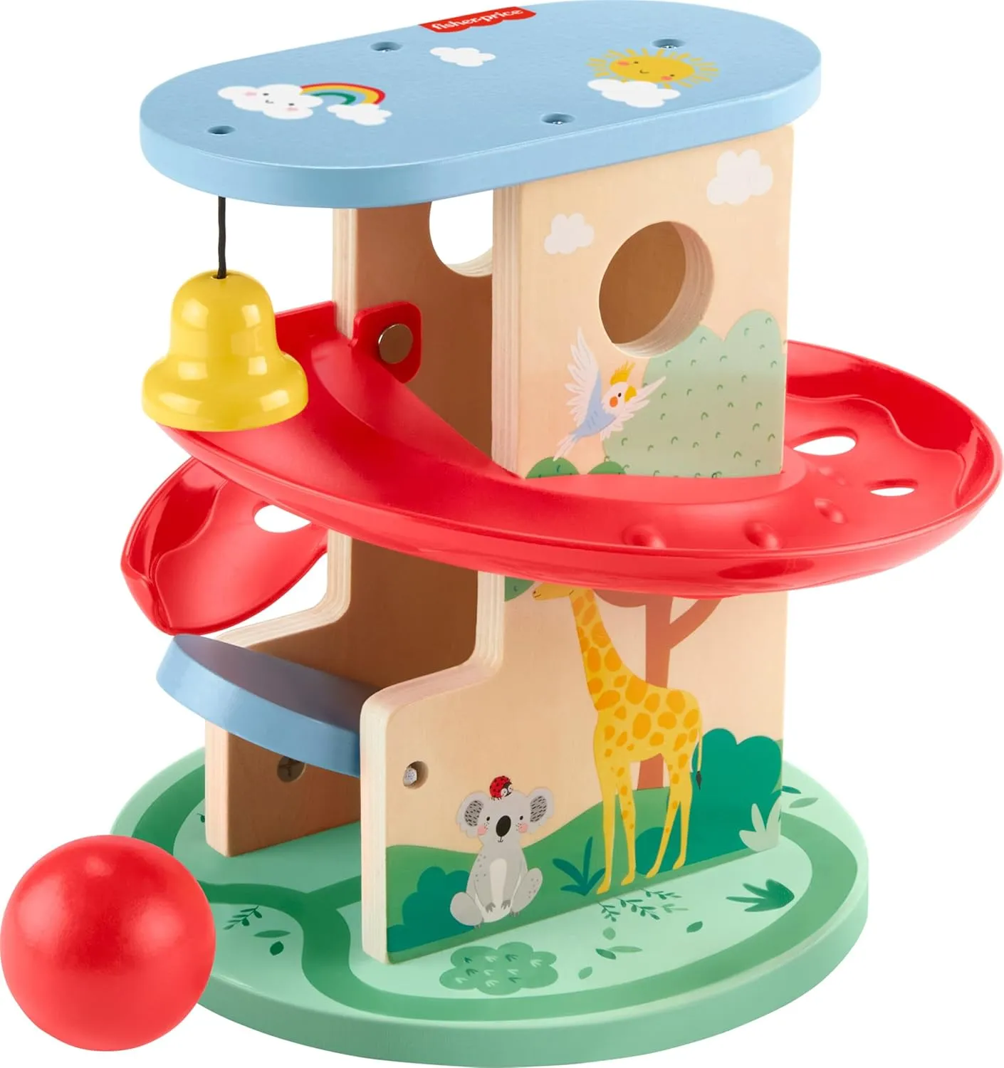 Fisher-Price Wood Baby Toy Treehouse Ball Run, 2-Piece Wooden Activity for Developmental Play Infants & Toddlers Ages 9  Months