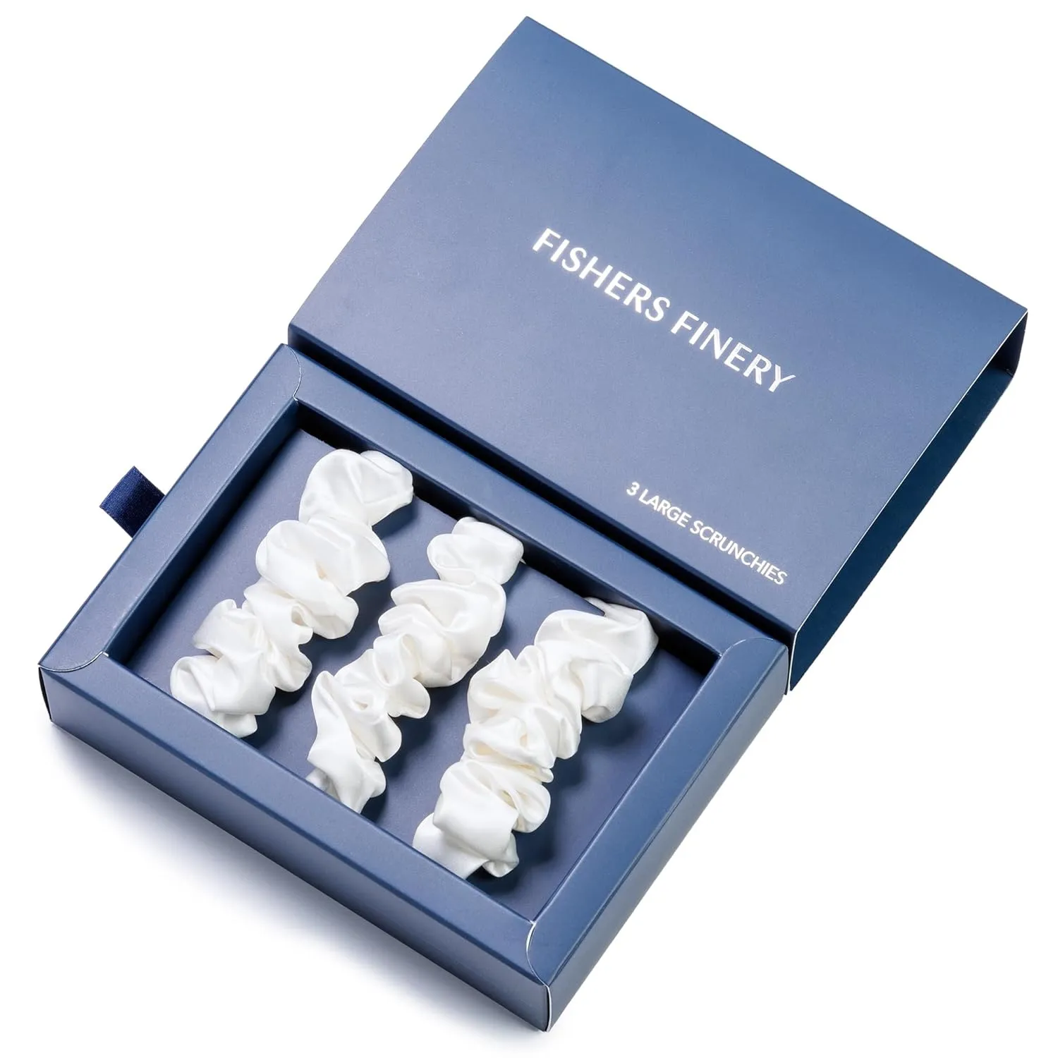 Fishers Finery 25 Momme Pure Mulberry Silk Large Scrunchies - Hair Tie Set for Curly Hair, No Creasing (Natural White- 3 PK)