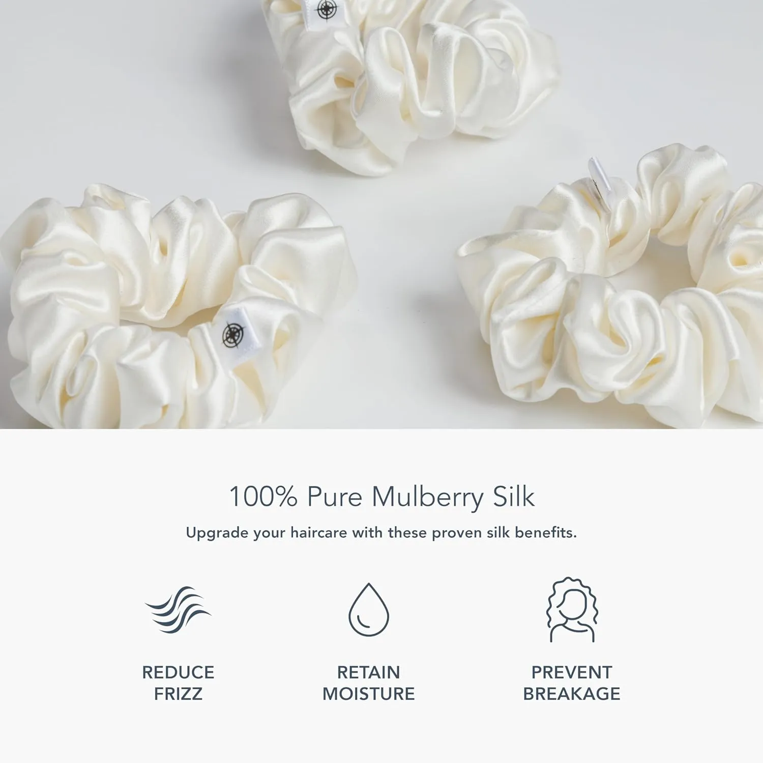 Fishers Finery 25 Momme Pure Mulberry Silk Large Scrunchies - Hair Tie Set for Curly Hair, No Creasing (Natural White- 3 PK)