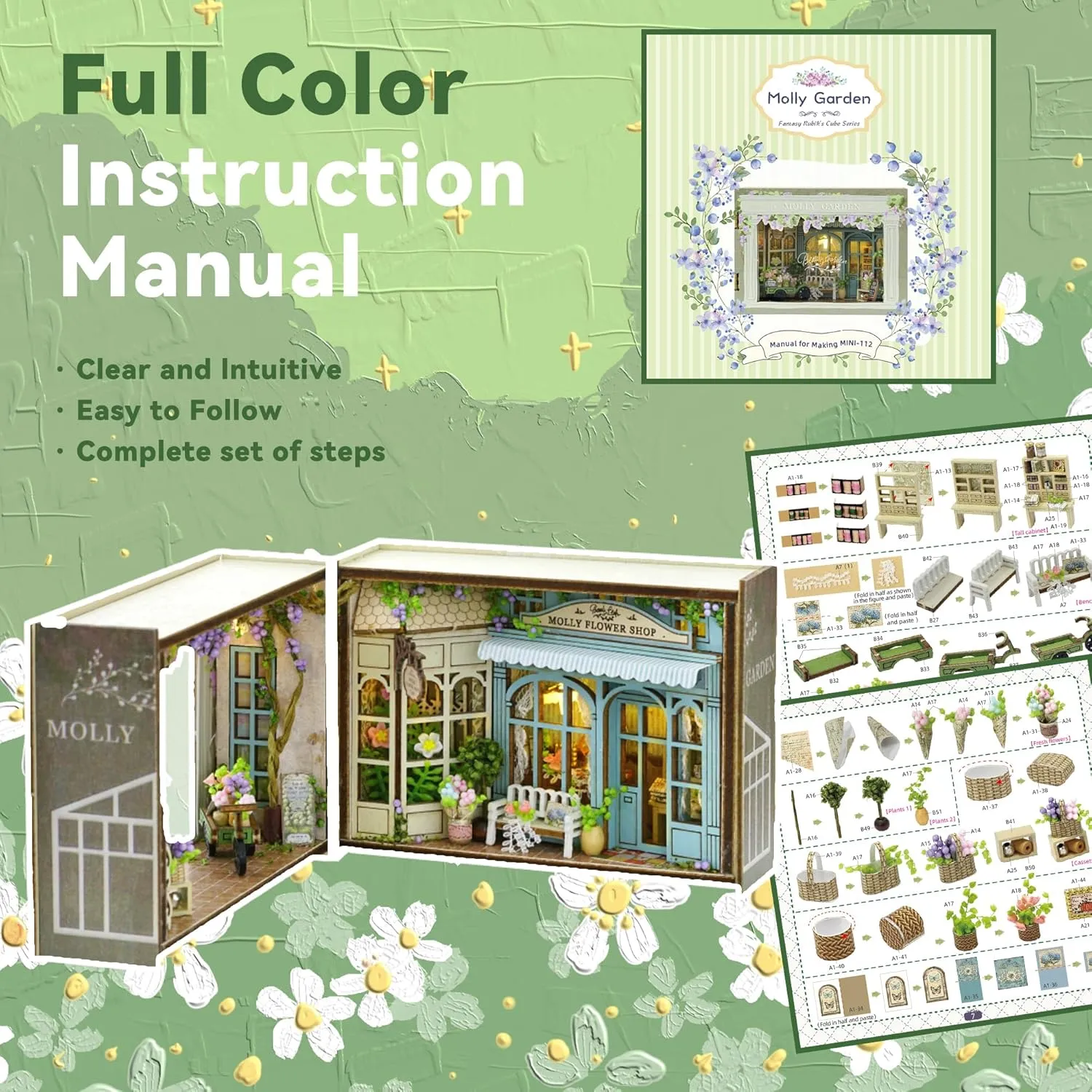 Flever Dollhouse Miniature DIY House Kit Creative Room with Furniture for Romantic Valentine's Gift (Molly Garden)