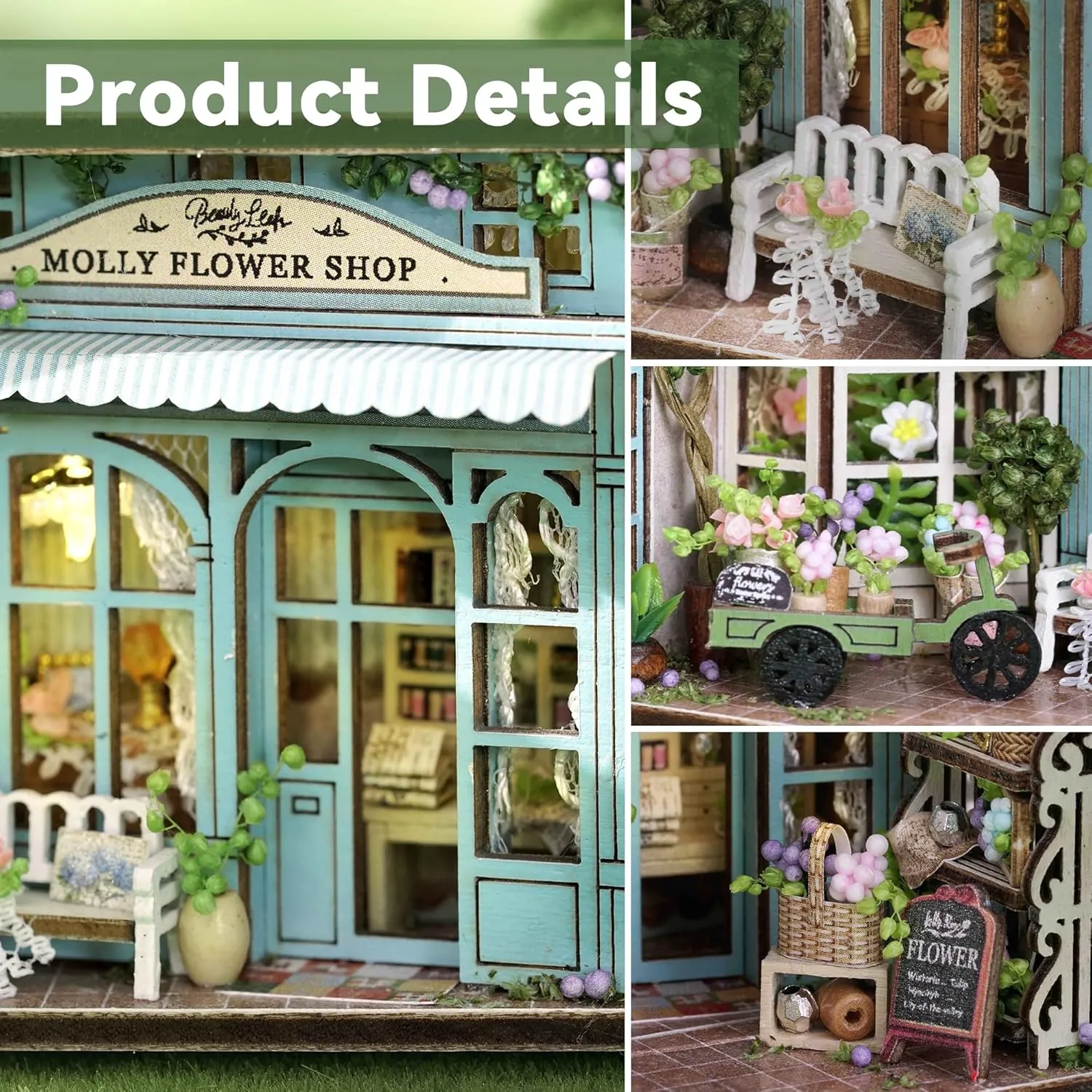 Flever Dollhouse Miniature DIY House Kit Creative Room with Furniture for Romantic Valentine's Gift (Molly Garden)