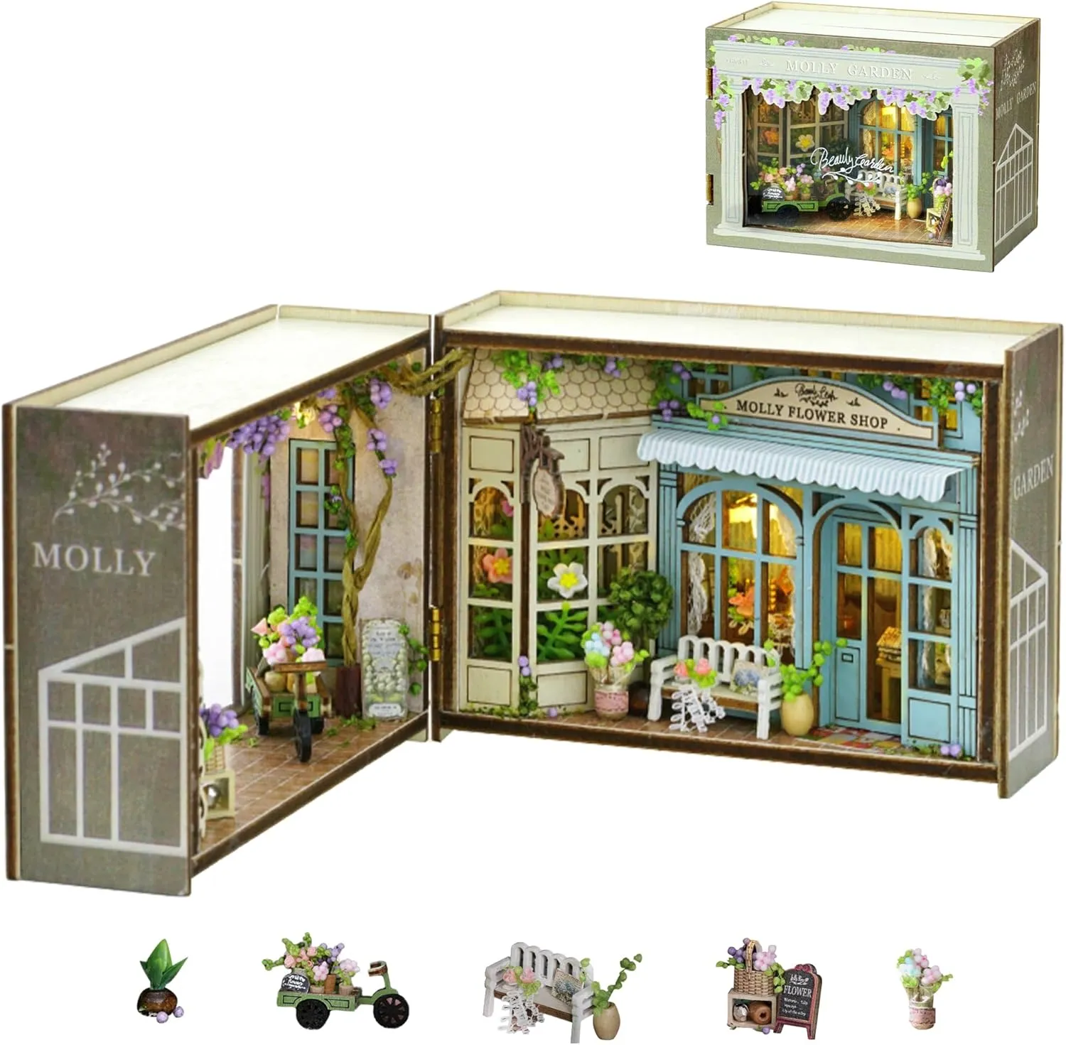 Flever Dollhouse Miniature DIY House Kit Creative Room with Furniture for Romantic Valentine's Gift (Molly Garden)