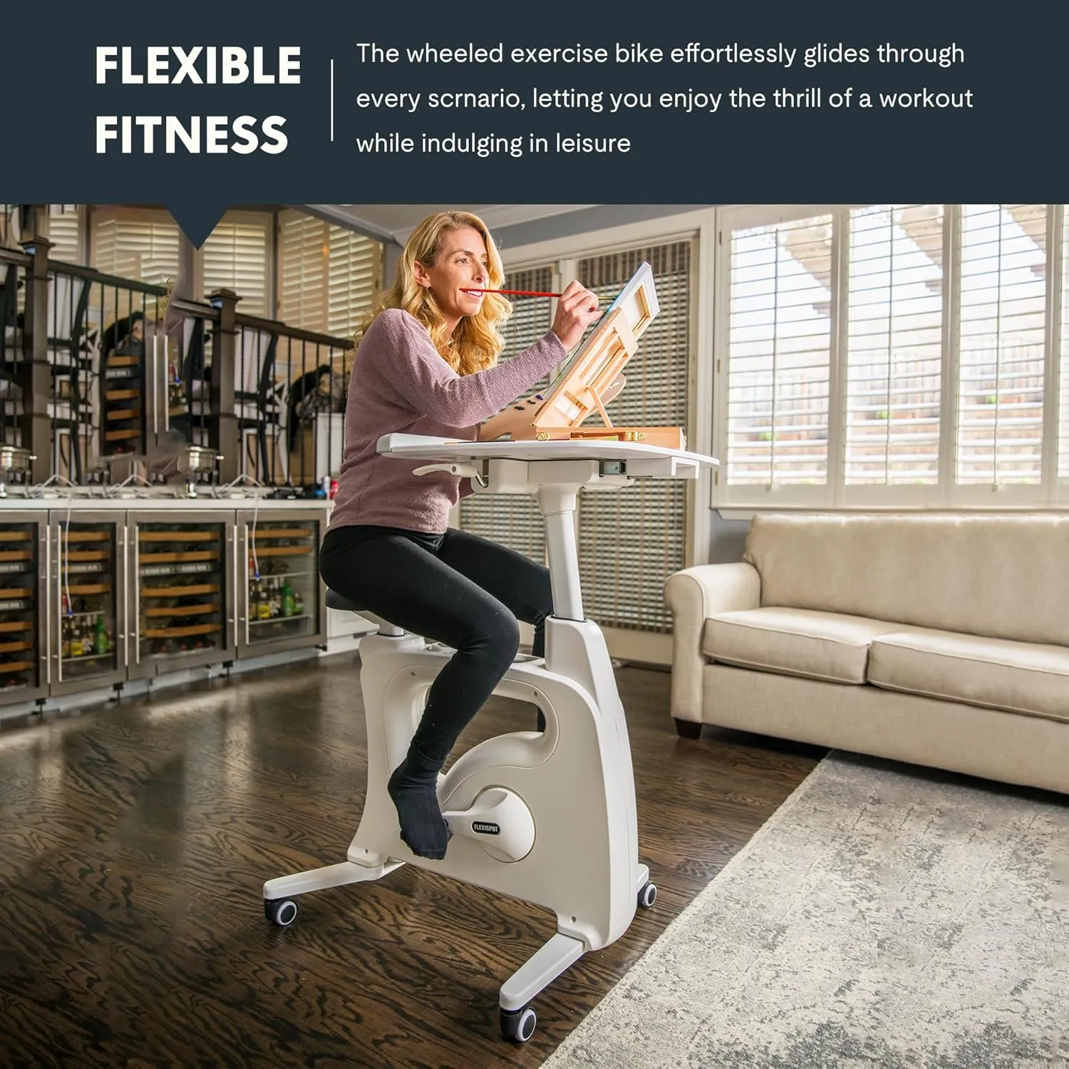 FLEXISPOT V9 3-IN-1 Exercise Bike, All-in-one Under Desk Bike with Pedal Exerciser, Indoor Cycling Bike with Adjustable Resistance/LCD Display/Seat/Desktop 350LBS Heavy Duty, Stationary Bike for Home