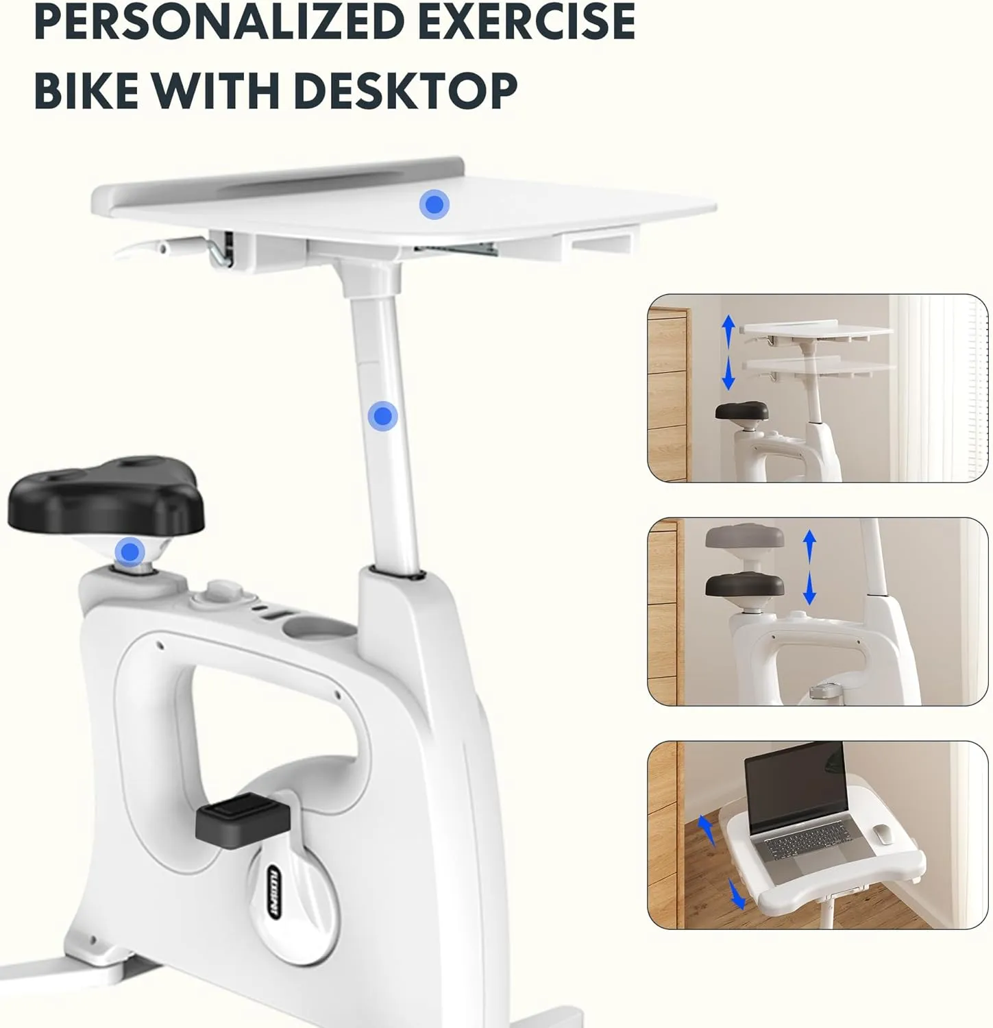 FLEXISPOT V9 3-IN-1 Exercise Bike, All-in-one Under Desk Bike with Pedal Exerciser, Indoor Cycling Bike with Adjustable Resistance/LCD Display/Seat/Desktop 350LBS Heavy Duty, Stationary Bike for Home
