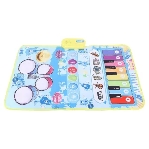 Floor Piano Playmat, Touch Sensitive Keys Floor Piano Keyboard Mat Multiple Sound Modes Interactive Portable for Birthday Baby Boys Girls (Blue)