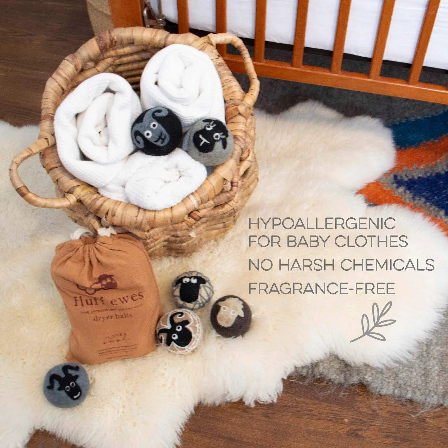 Fluff Ewes Wool Dryer Balls 6 Pack Premium New Zealand Wool Laundry Balls for Dryer, No Static Dryer Balls Laundry Reusable, XL Wool Dryer Balls Cute, Baby Dryer Balls for Dryers - Classic