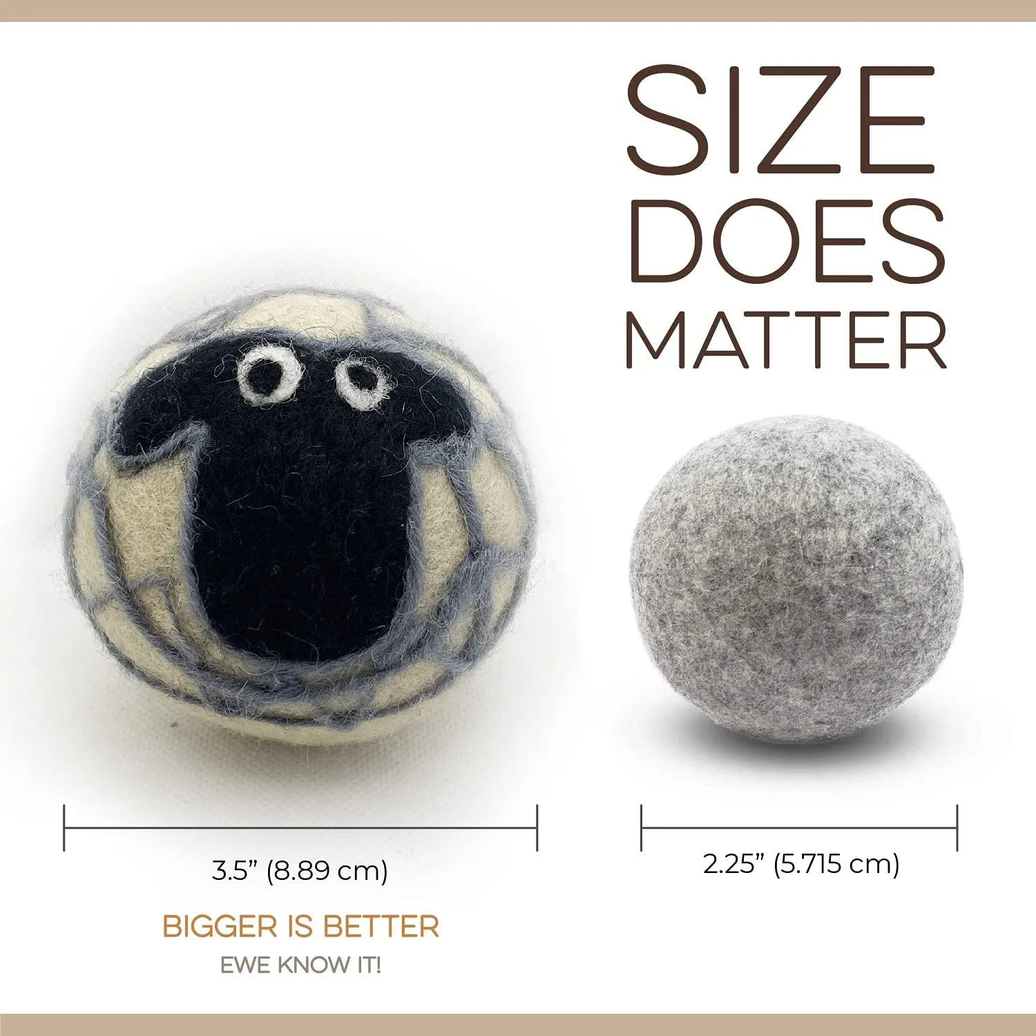 Fluff Ewes Wool Dryer Balls 6 Pack Premium New Zealand Wool Laundry Balls for Dryer, No Static Dryer Balls Laundry Reusable, XL Wool Dryer Balls Cute, Baby Dryer Balls for Dryers - Classic