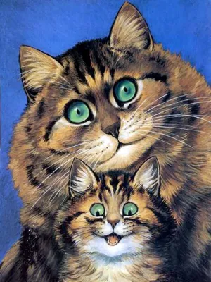 Fluffy Cats by Louis Wain pet Kitten Accent Tile Mural Kitchen Bathroom Wall Backsplash Behind Stove Range Sink Splashback One Tile 6"x8" Ceramic, Glossy