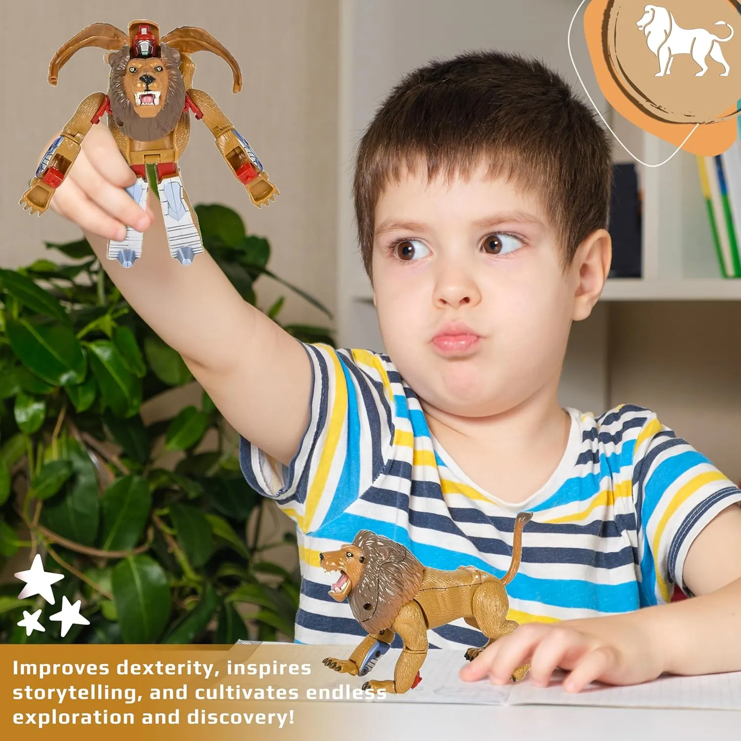 Forest & Twelfth 4" Jungle Animal Toys Small – Transforming Action Figure – Changes from a Detailed Animal Toy to a Unique Robot Toy in Seconds – Great Gift for Both Girls and Boys (4" Lion)