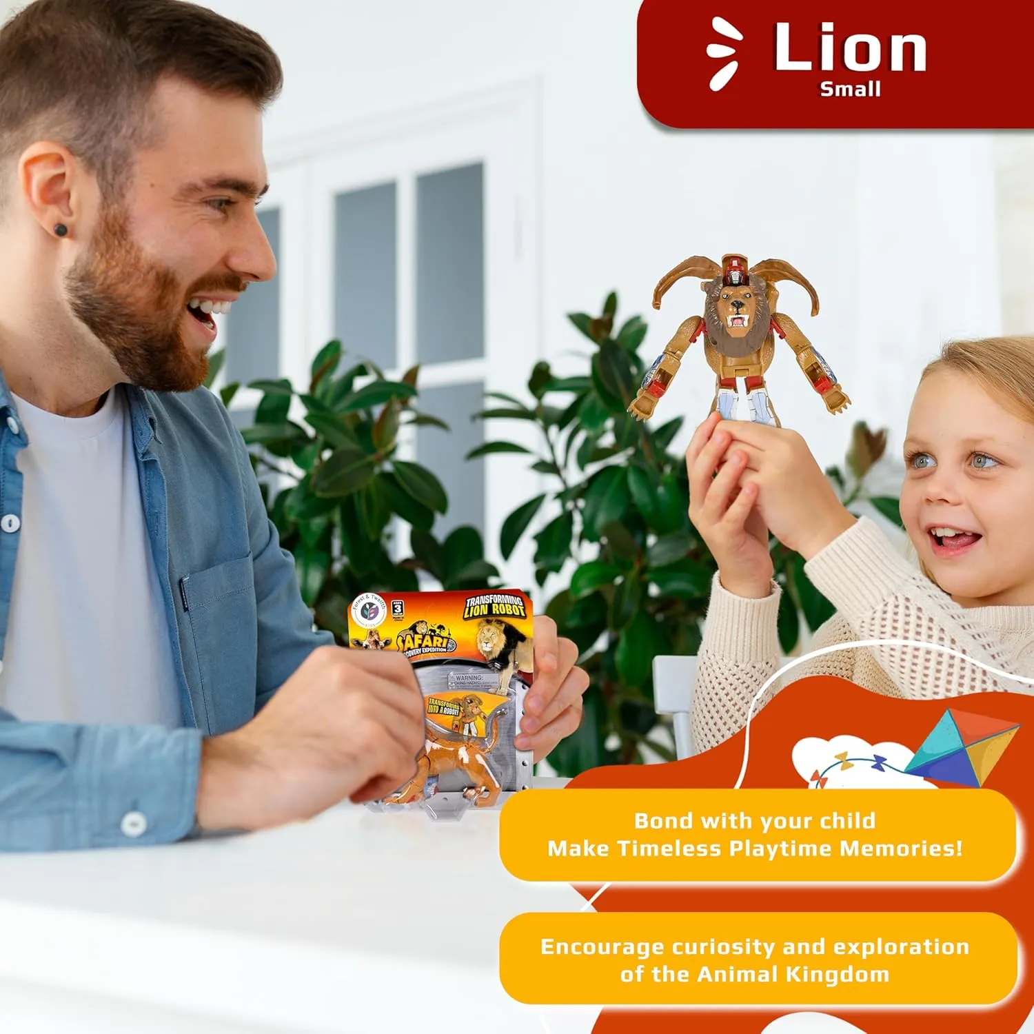 Forest & Twelfth 4" Jungle Animal Toys Small – Transforming Action Figure – Changes from a Detailed Animal Toy to a Unique Robot Toy in Seconds – Great Gift for Both Girls and Boys (4" Lion)