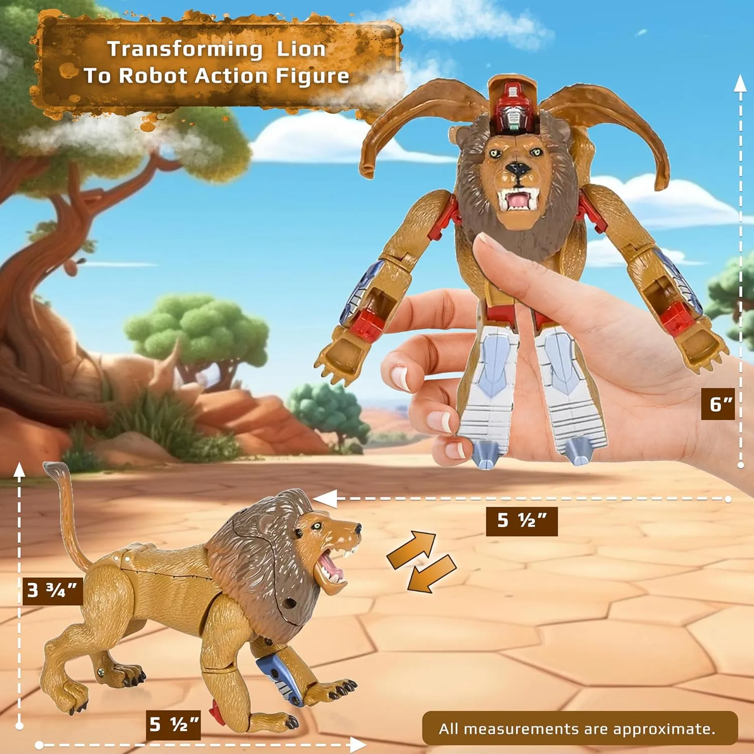 Forest & Twelfth 4" Jungle Animal Toys Small – Transforming Action Figure – Changes from a Detailed Animal Toy to a Unique Robot Toy in Seconds – Great Gift for Both Girls and Boys (4" Lion)