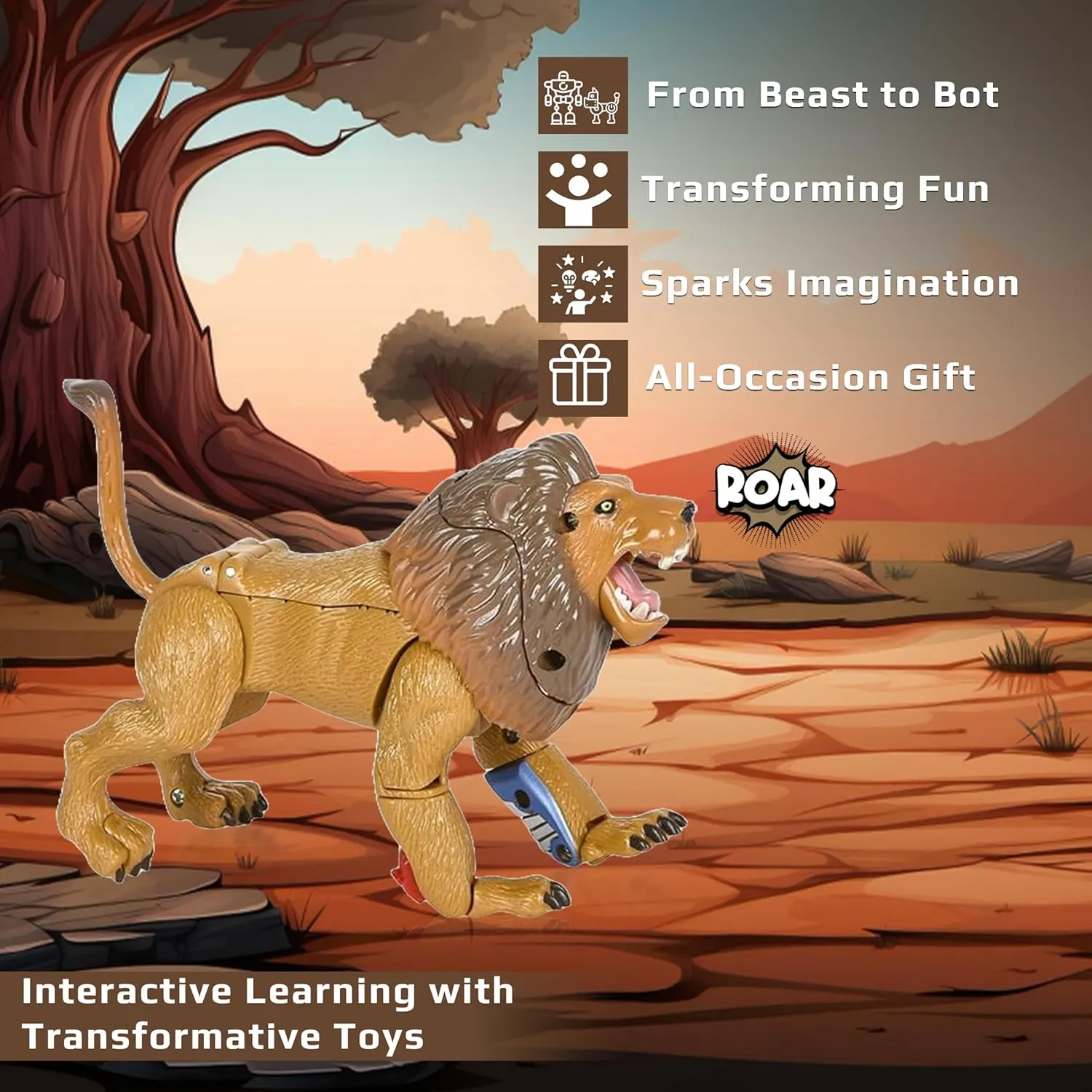 Forest & Twelfth 4" Jungle Animal Toys Small – Transforming Action Figure – Changes from a Detailed Animal Toy to a Unique Robot Toy in Seconds – Great Gift for Both Girls and Boys (4" Lion)