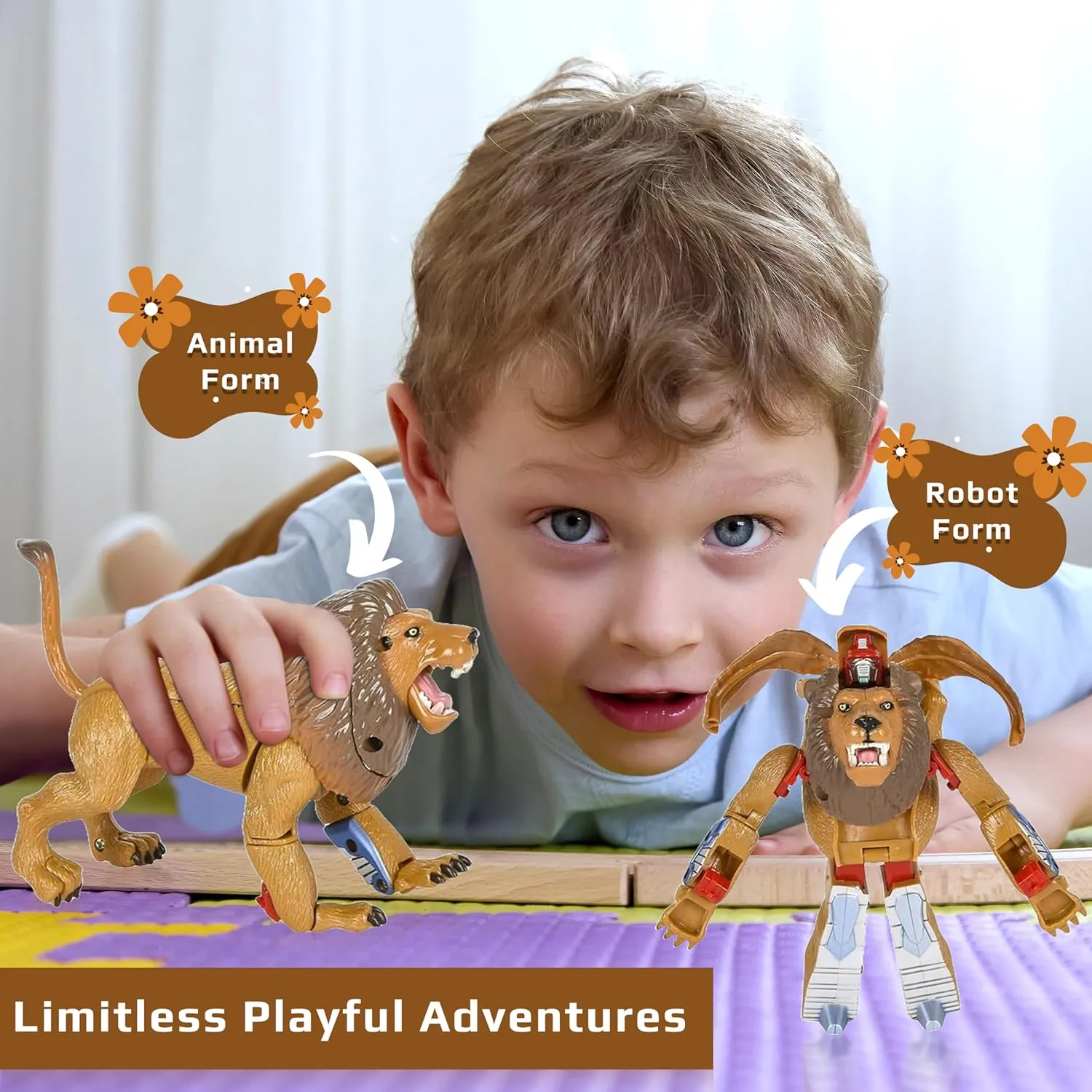 Forest & Twelfth 4" Jungle Animal Toys Small – Transforming Action Figure – Changes from a Detailed Animal Toy to a Unique Robot Toy in Seconds – Great Gift for Both Girls and Boys (4" Lion)