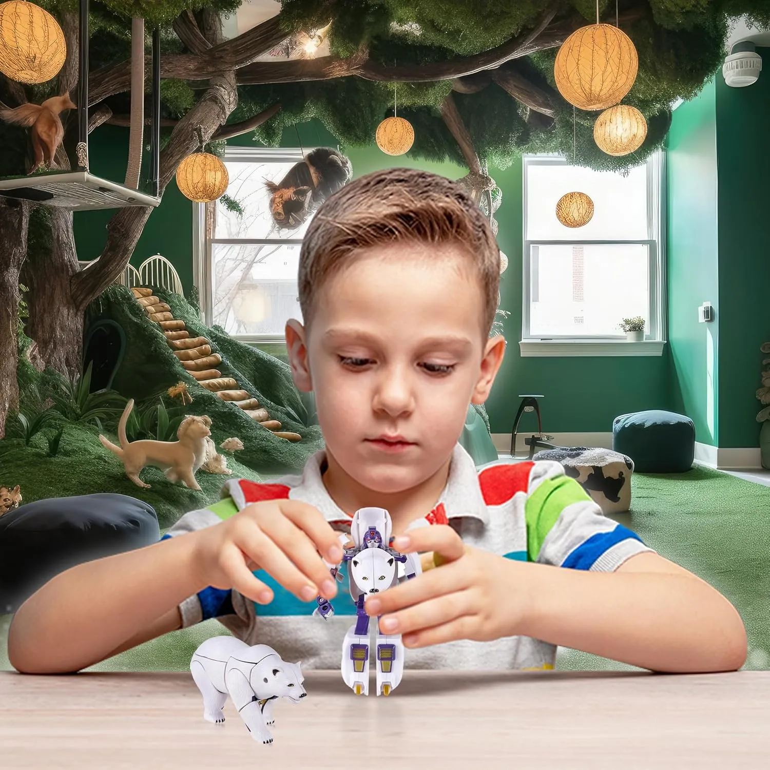 Forest & Twelfth 5" Polar Bear Jungle Animal Toys – Transforming Action Figure – Changes from a Detailed Animal to a Unique Robot Toy in Seconds Great Gift for Both Girls and Boys (5" Polar Bear)