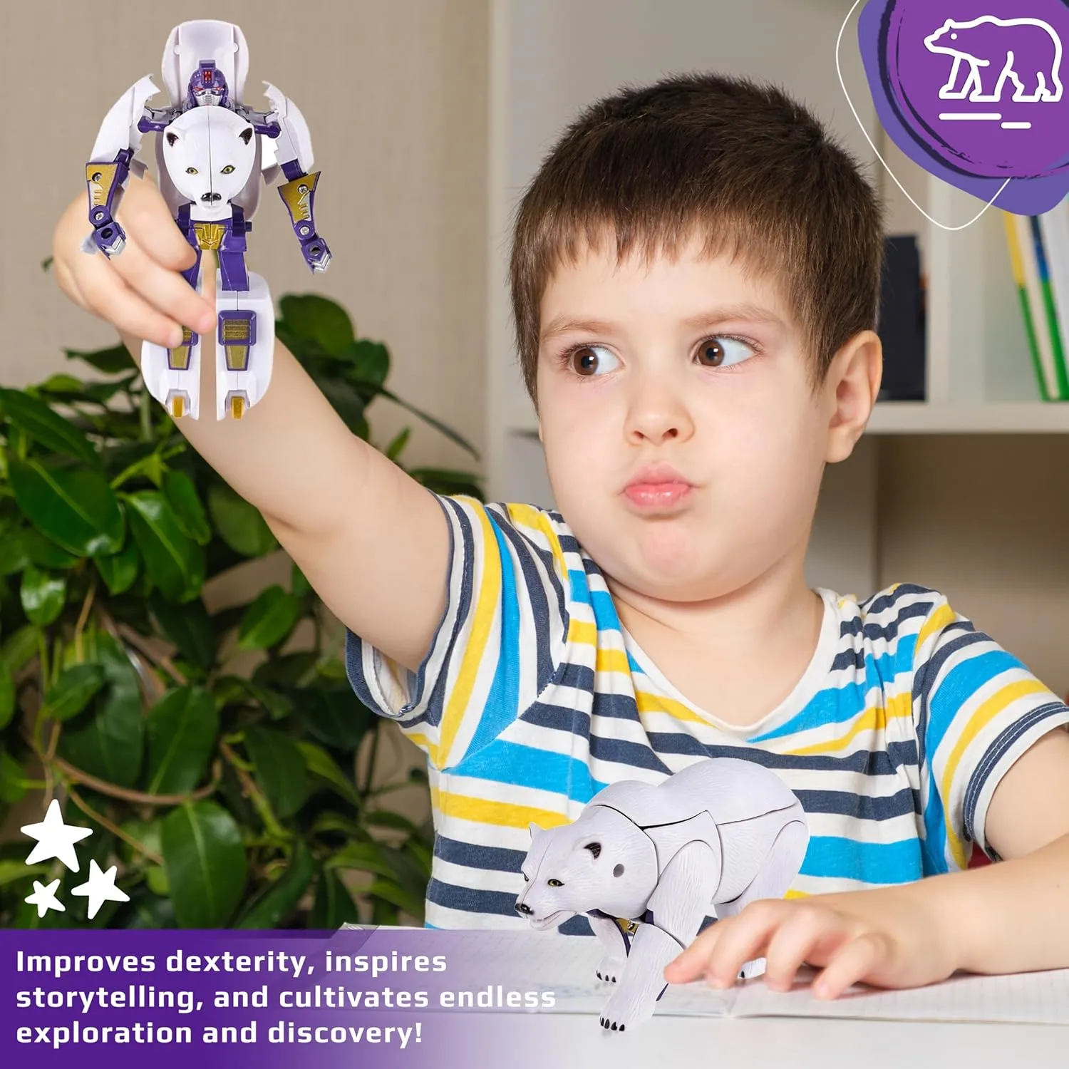 Forest & Twelfth 5" Polar Bear Jungle Animal Toys – Transforming Action Figure – Changes from a Detailed Animal to a Unique Robot Toy in Seconds Great Gift for Both Girls and Boys (5" Polar Bear)