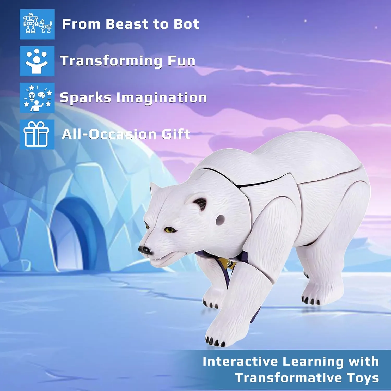 Forest & Twelfth 5" Polar Bear Jungle Animal Toys – Transforming Action Figure – Changes from a Detailed Animal to a Unique Robot Toy in Seconds Great Gift for Both Girls and Boys (5" Polar Bear)
