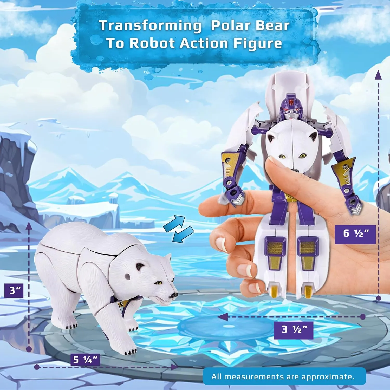 Forest & Twelfth 5" Polar Bear Jungle Animal Toys – Transforming Action Figure – Changes from a Detailed Animal to a Unique Robot Toy in Seconds Great Gift for Both Girls and Boys (5" Polar Bear)