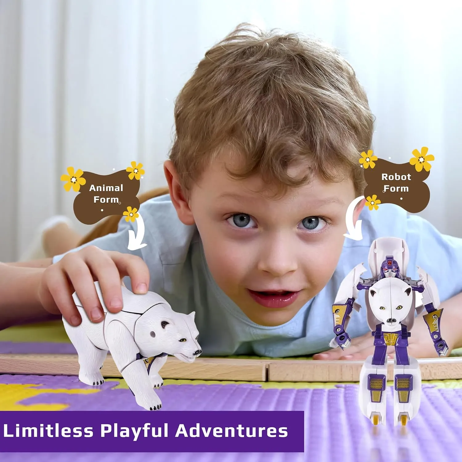 Forest & Twelfth 5" Polar Bear Jungle Animal Toys – Transforming Action Figure – Changes from a Detailed Animal to a Unique Robot Toy in Seconds Great Gift for Both Girls and Boys (5" Polar Bear)