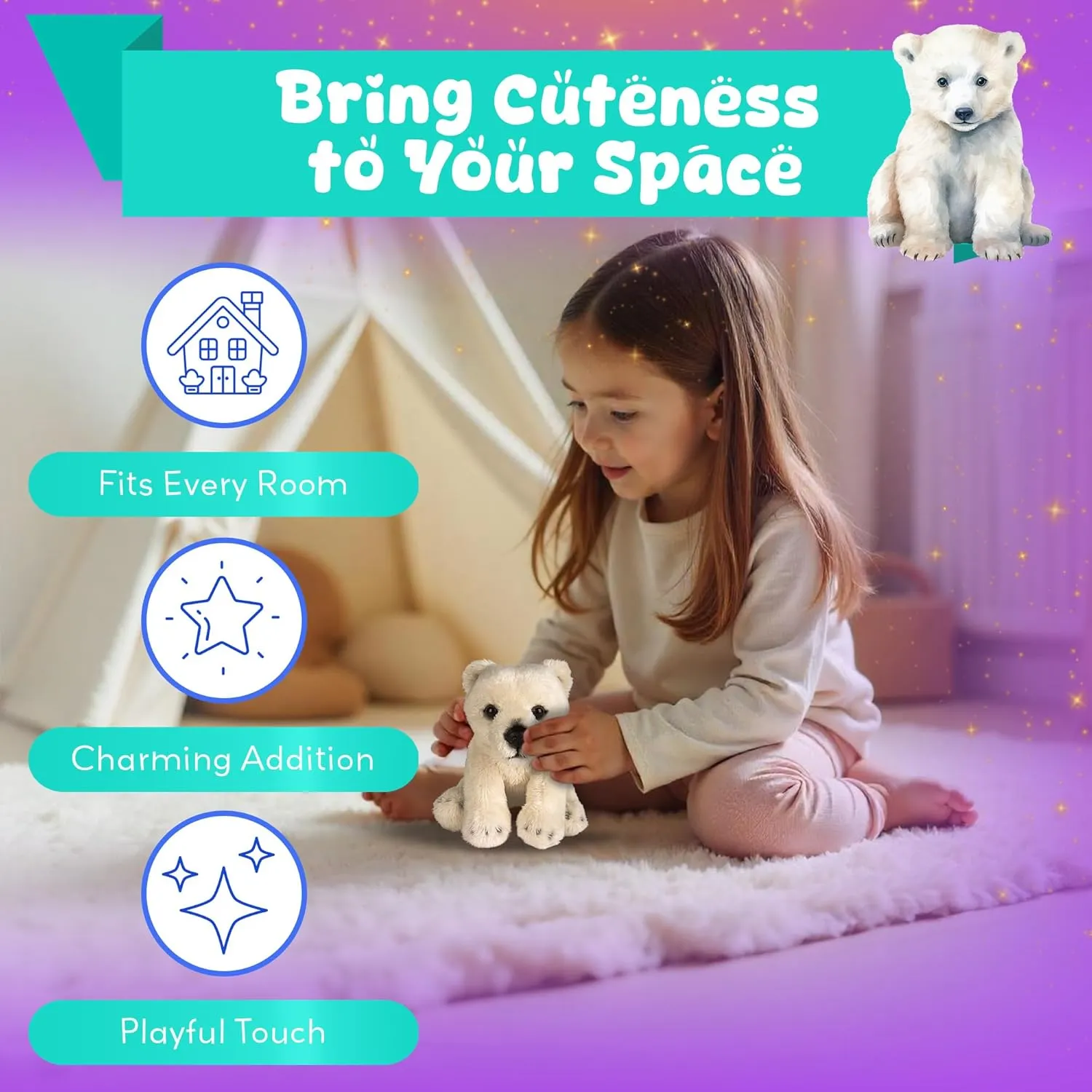 Forest & Twelfth 5" Stuffed Polar Bear, Soft Plush Toy, Cute Stuffed Animal for Boys and Girls, Realistic Looking Small Stuffed Animals, Nursery and Room Decor (5" Polar Bear)
