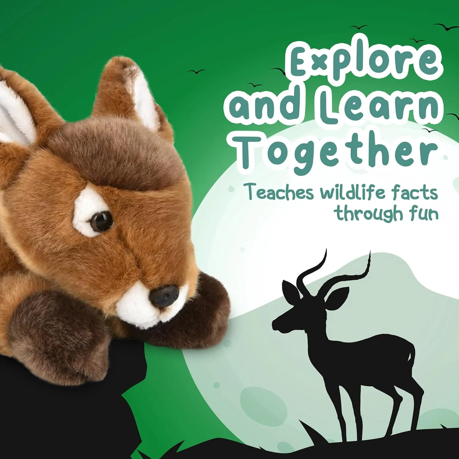 Forest & Twelfth 9.5" Deer Laying Stuffed Animal, Lifelike Soft Plush Toy for Cuddles, Bedtime, Play, Huggable Plushie for Sleeping, Home Décor, Snuggly Gift for Kids (Deer)