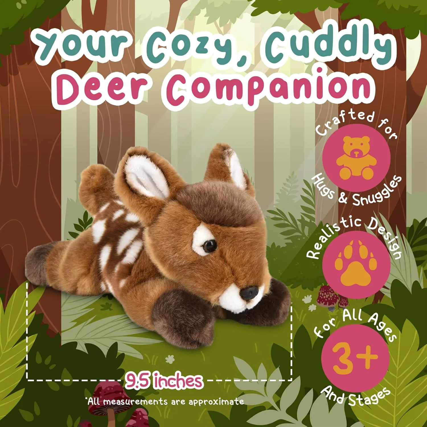 Forest & Twelfth 9.5" Deer Laying Stuffed Animal, Lifelike Soft Plush Toy for Cuddles, Bedtime, Play, Huggable Plushie for Sleeping, Home Décor, Snuggly Gift for Kids (Deer)