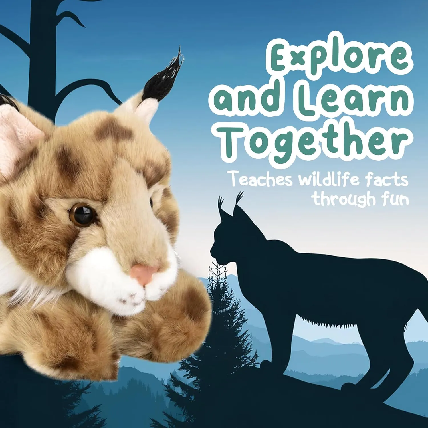 Forest & Twelfth 9.5" Lynx Laying Stuffed Animal, Lifelike Soft Plush Toy for Cuddles, Bedtime, Play, Huggable Plushie for Sleeping, Home Décor, Snuggly Gift for Kids (Lynx)