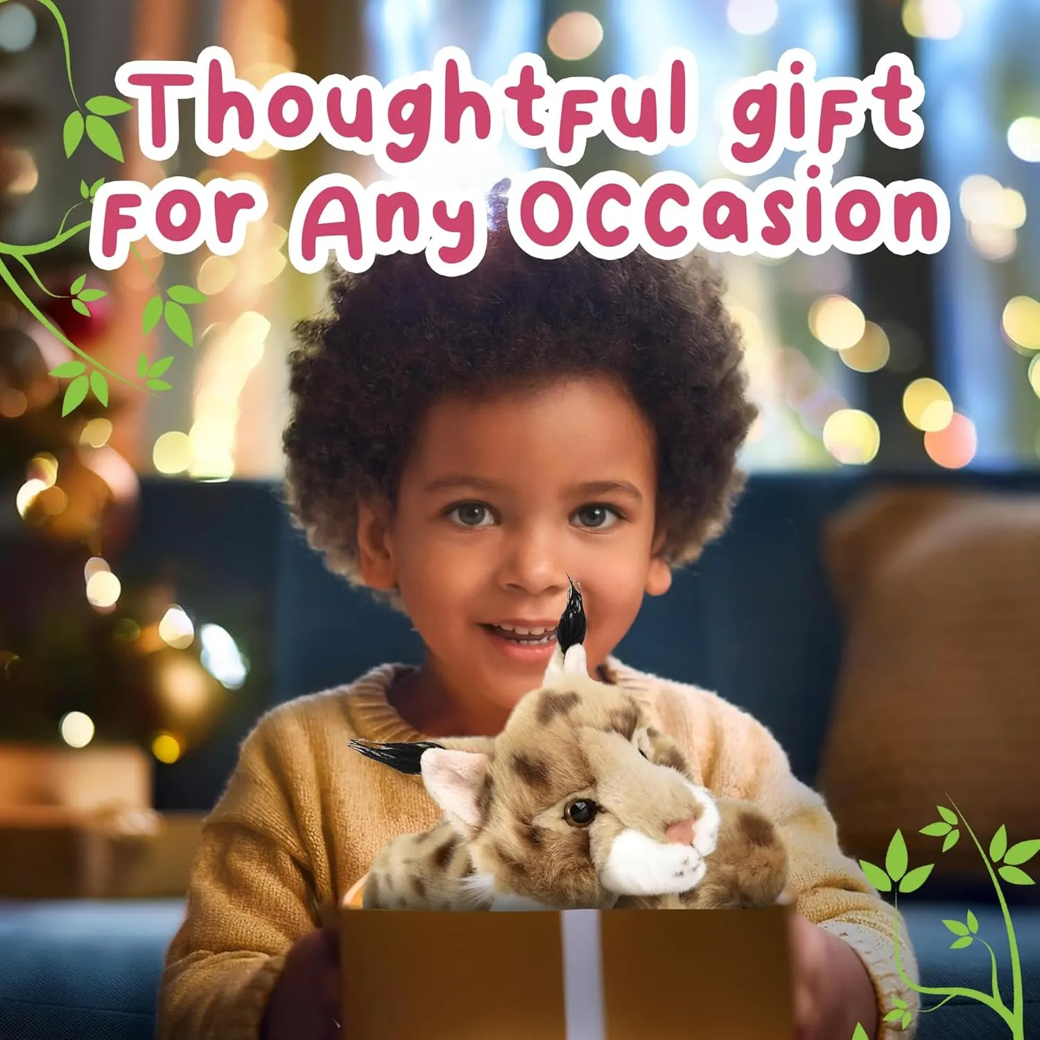 Forest & Twelfth 9.5" Lynx Laying Stuffed Animal, Lifelike Soft Plush Toy for Cuddles, Bedtime, Play, Huggable Plushie for Sleeping, Home Décor, Snuggly Gift for Kids (Lynx)