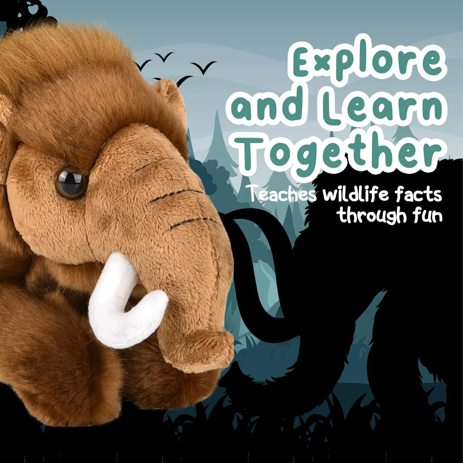 Forest & Twelfth 9.5" Mammoth Laying Stuffed Animal, Lifelike Soft Plush Toy for Cuddles, Bedtime, Play, Huggable Plushie for Sleeping, Home Décor, Snuggly Gift for Kids (Mammoth)