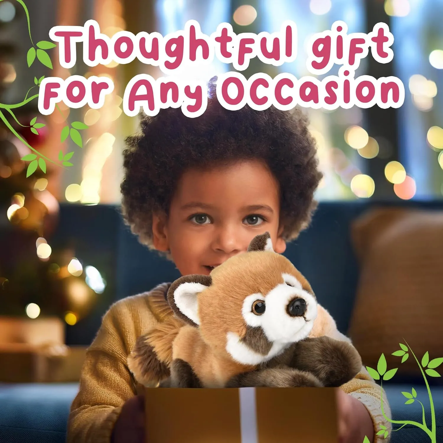 Forest & Twelfth 9.5" Red Panda Laying Stuffed Animal, Lifelike Plush Toy for Cuddles, Bedtime, Play, Huggable Plushie for Sleeping, Home Décor, Snuggly Gift for Kids (Red Panda)