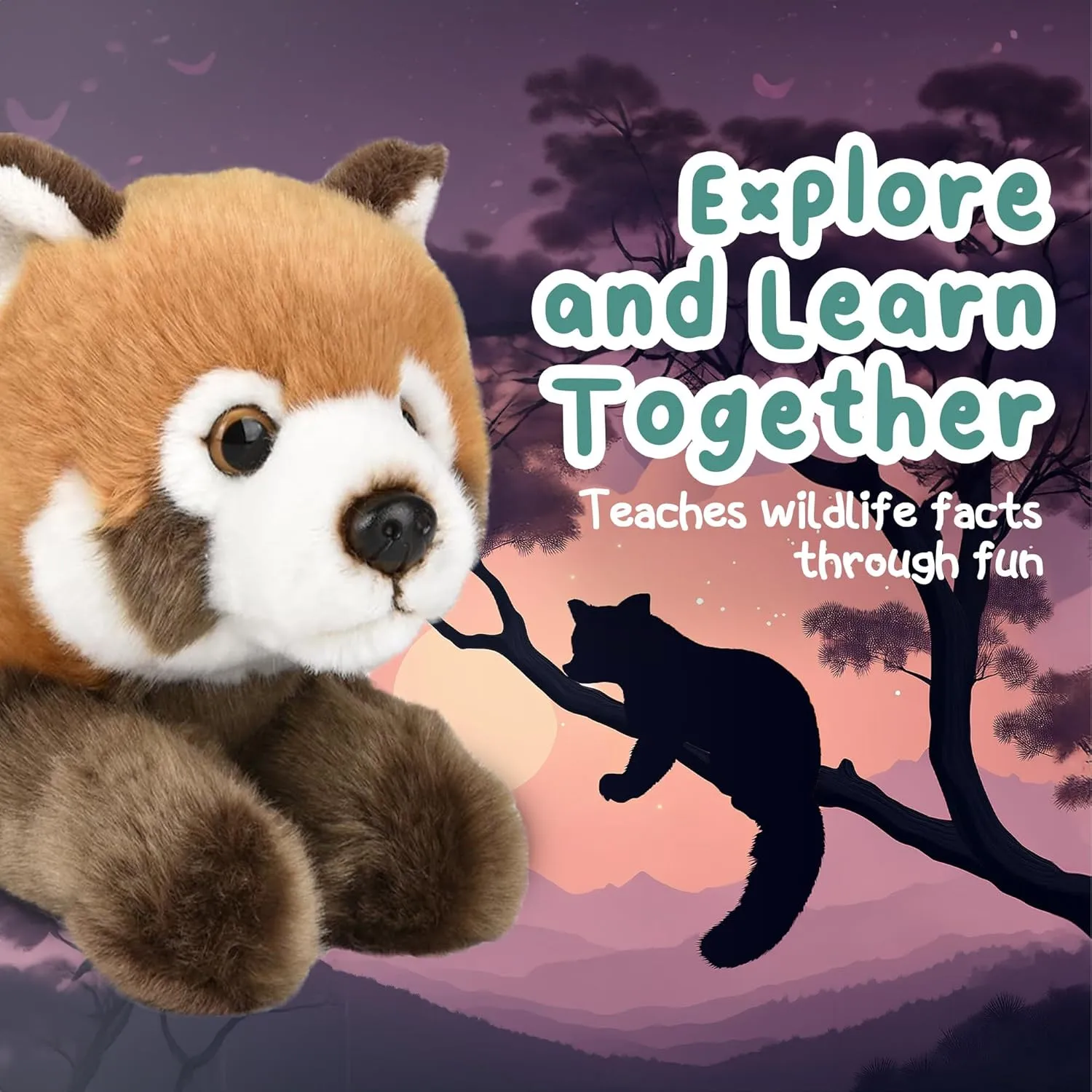 Forest & Twelfth 9.5" Red Panda Laying Stuffed Animal, Lifelike Plush Toy for Cuddles, Bedtime, Play, Huggable Plushie for Sleeping, Home Décor, Snuggly Gift for Kids (Red Panda)