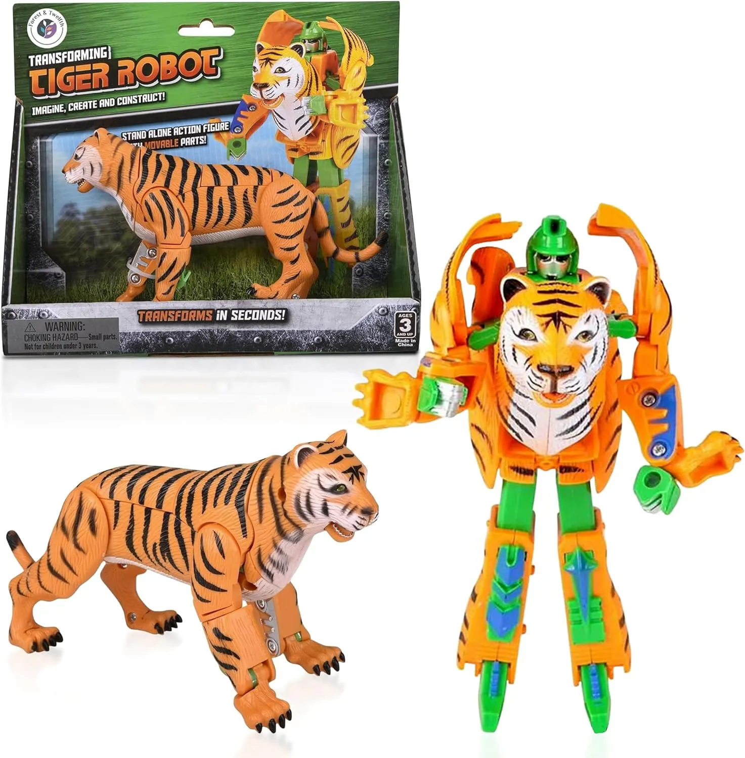 Forest & Twelfth Tiger Jungle Animal Toys – Transforming Action Figure – Changes from a Detailed Animal Toy to a Unique Robot Toy in Seconds – Great Gift for Both Girls and Boys (5" Tiger)