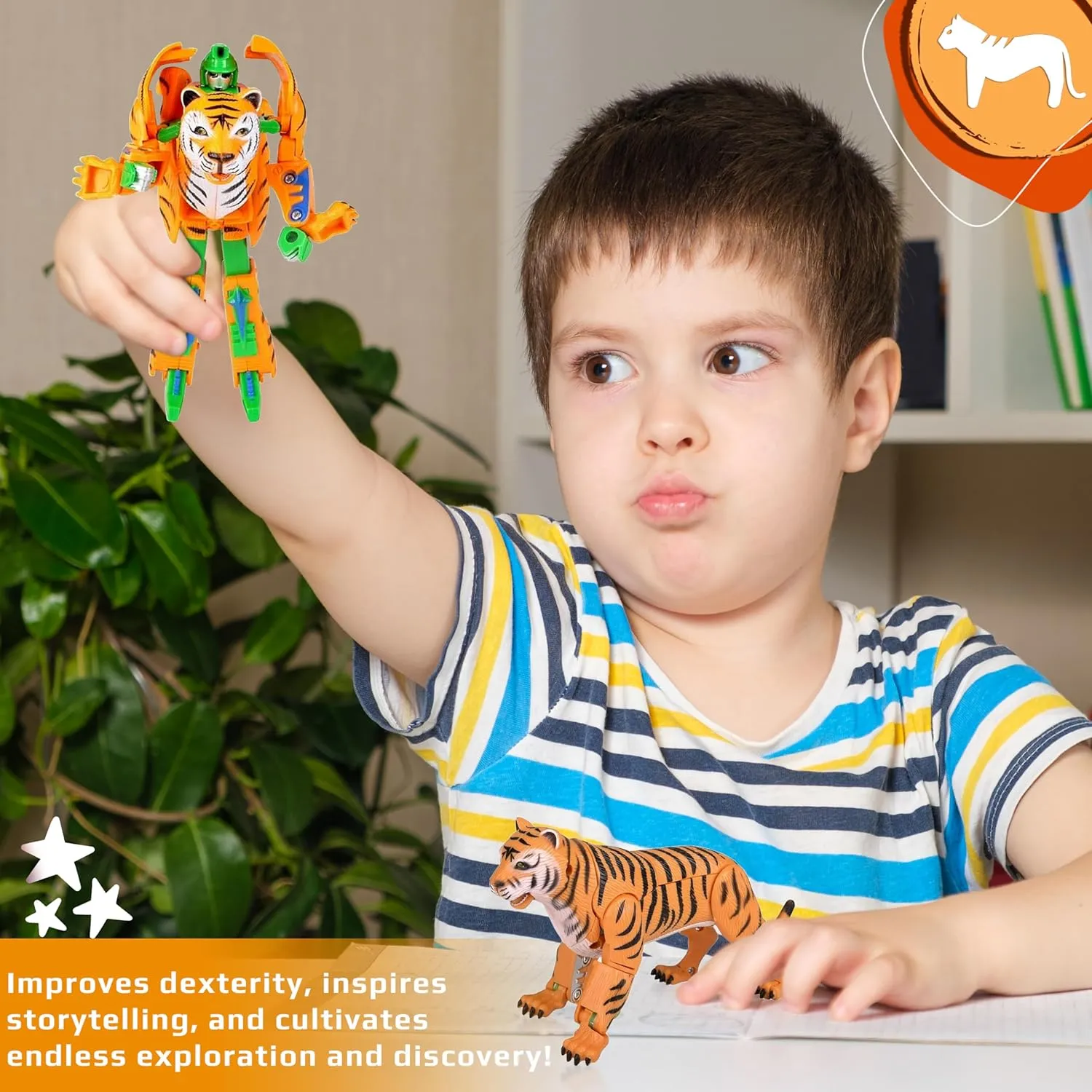 Forest & Twelfth Tiger Jungle Animal Toys – Transforming Action Figure – Changes from a Detailed Animal Toy to a Unique Robot Toy in Seconds – Great Gift for Both Girls and Boys (5" Tiger)