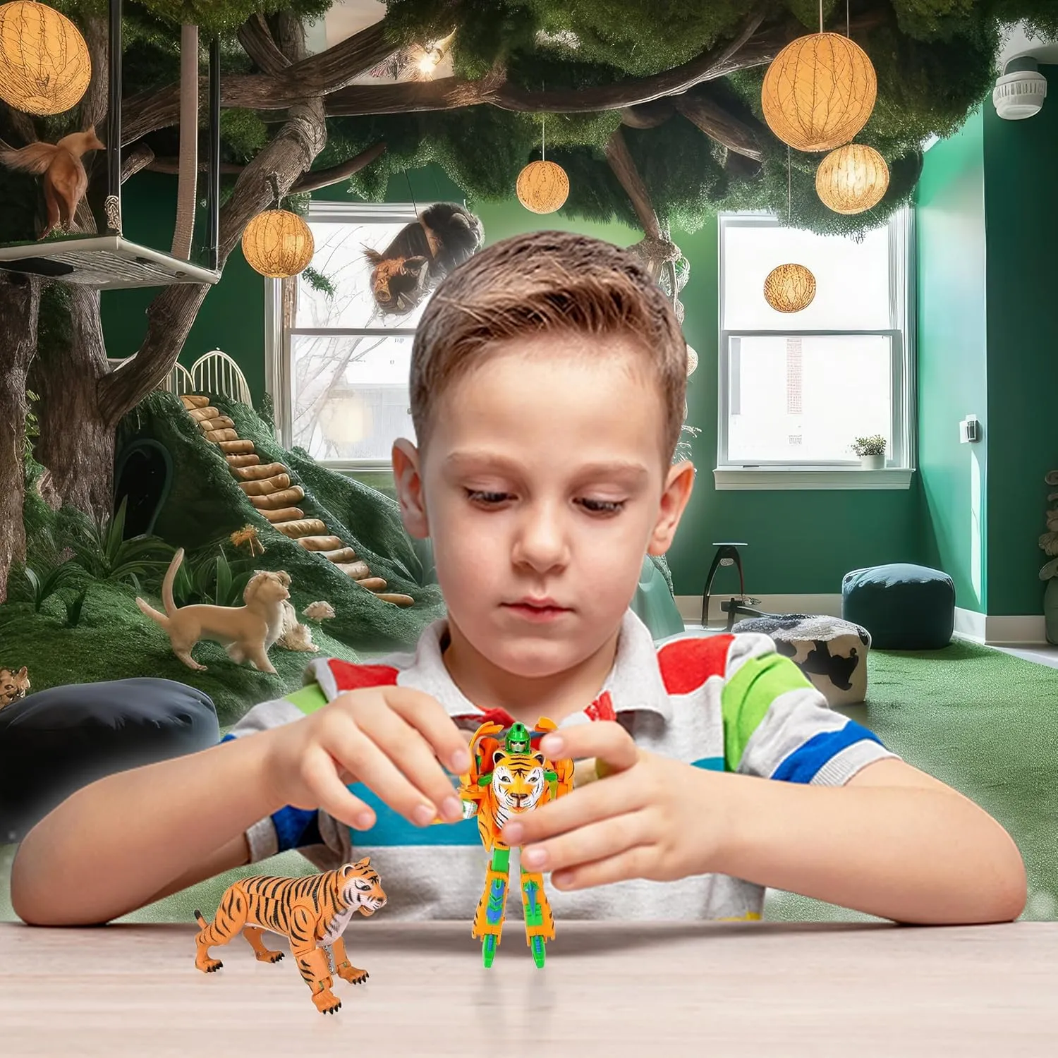 Forest & Twelfth Tiger Jungle Animal Toys – Transforming Action Figure – Changes from a Detailed Animal Toy to a Unique Robot Toy in Seconds – Great Gift for Both Girls and Boys (5" Tiger)