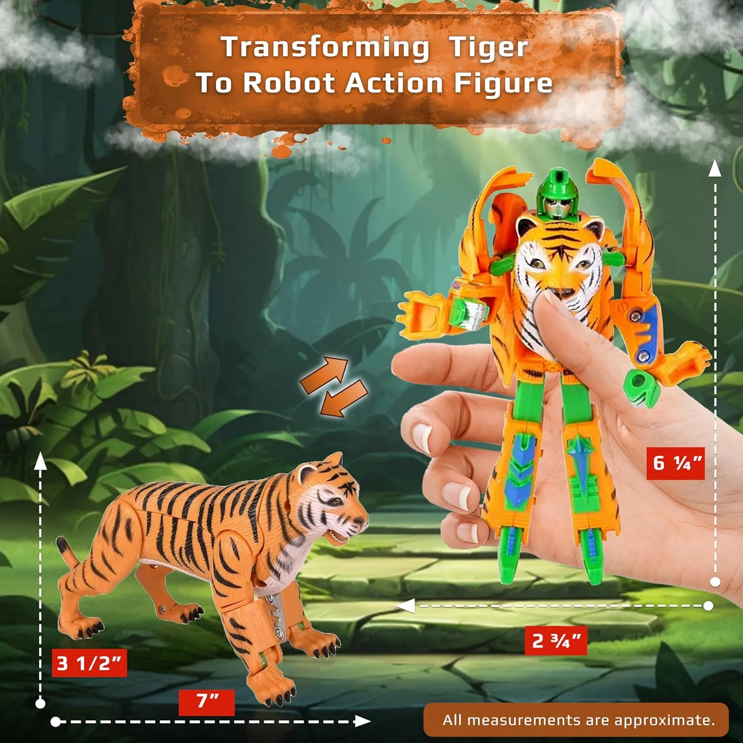 Forest & Twelfth Tiger Jungle Animal Toys – Transforming Action Figure – Changes from a Detailed Animal Toy to a Unique Robot Toy in Seconds – Great Gift for Both Girls and Boys (5" Tiger)