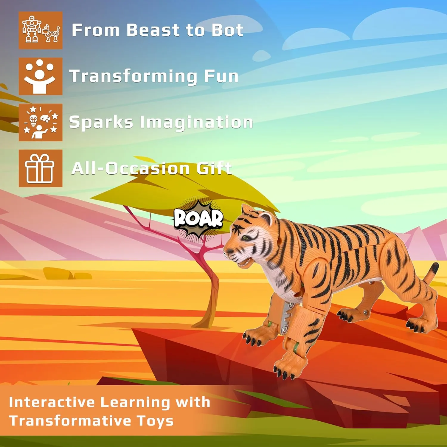 Forest & Twelfth Tiger Jungle Animal Toys – Transforming Action Figure – Changes from a Detailed Animal Toy to a Unique Robot Toy in Seconds – Great Gift for Both Girls and Boys (5" Tiger)