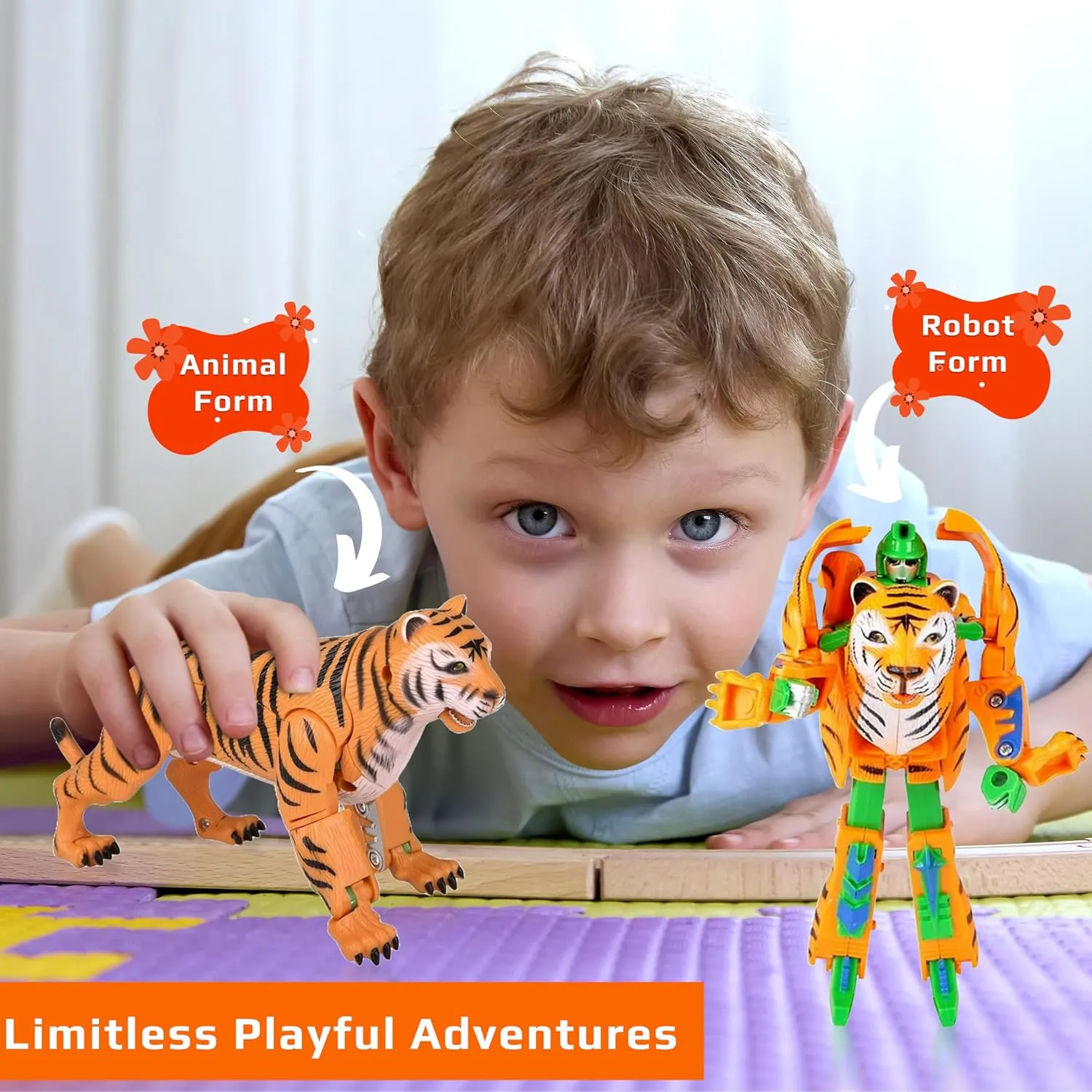 Forest & Twelfth Tiger Jungle Animal Toys – Transforming Action Figure – Changes from a Detailed Animal Toy to a Unique Robot Toy in Seconds – Great Gift for Both Girls and Boys (5" Tiger)